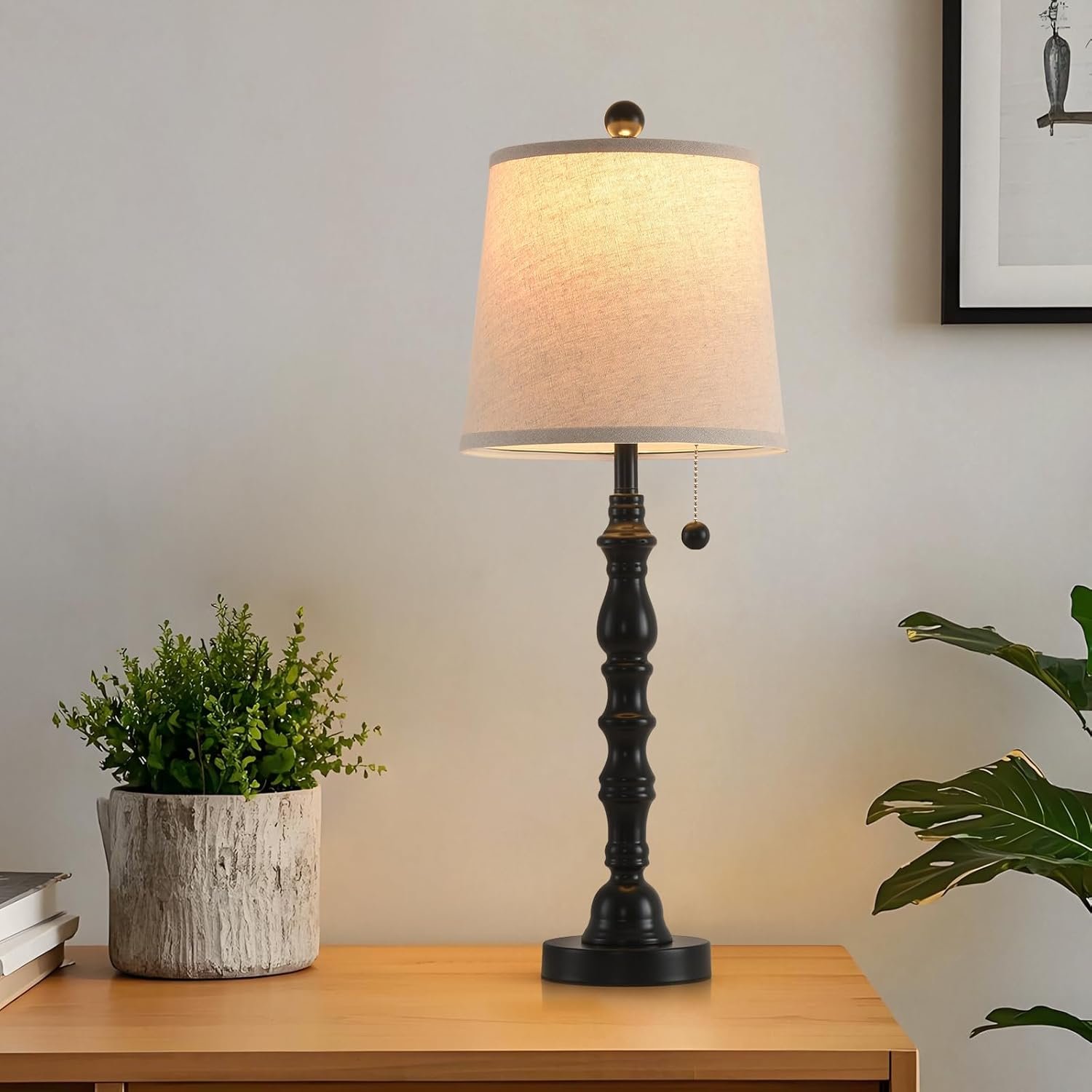 Terpsichore Modern Farmhouse Table Lamp Bedside Reading Lamps Living Room End Tables Set Lamps for Night Stands Bedroom Night Lamp,High 26.26 Inch,Black,with Fabric Lamp Shade,Bulb Not Included