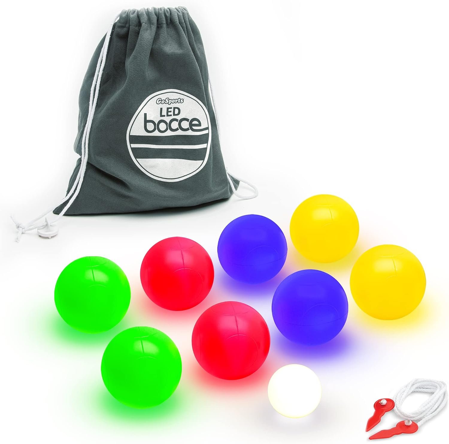 GoSports LED Bocce Ball Game Set – Includes 8 Light Up Bocce Balls, Pallino, Case and Measuring Rope – Choose 85 mm or 100 mm