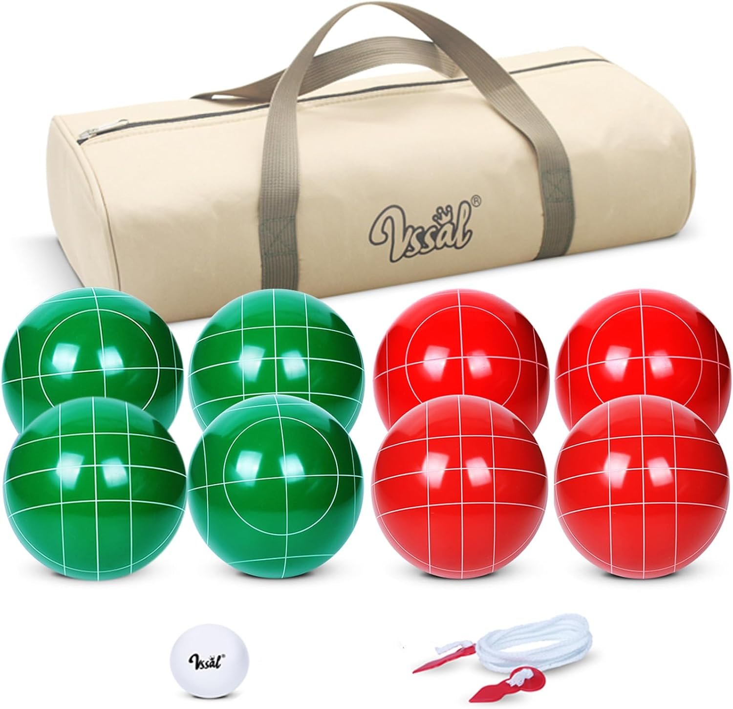 100mm Bocce Ball Set Regulation Size and Weight with 8 Resin Bochie Balls, Pallino, Carrying Bag, Measuring Rope, Gift for Family Backyard Lawn Yard Beach Bocci Games (Multi Colors, 2-8 Players)