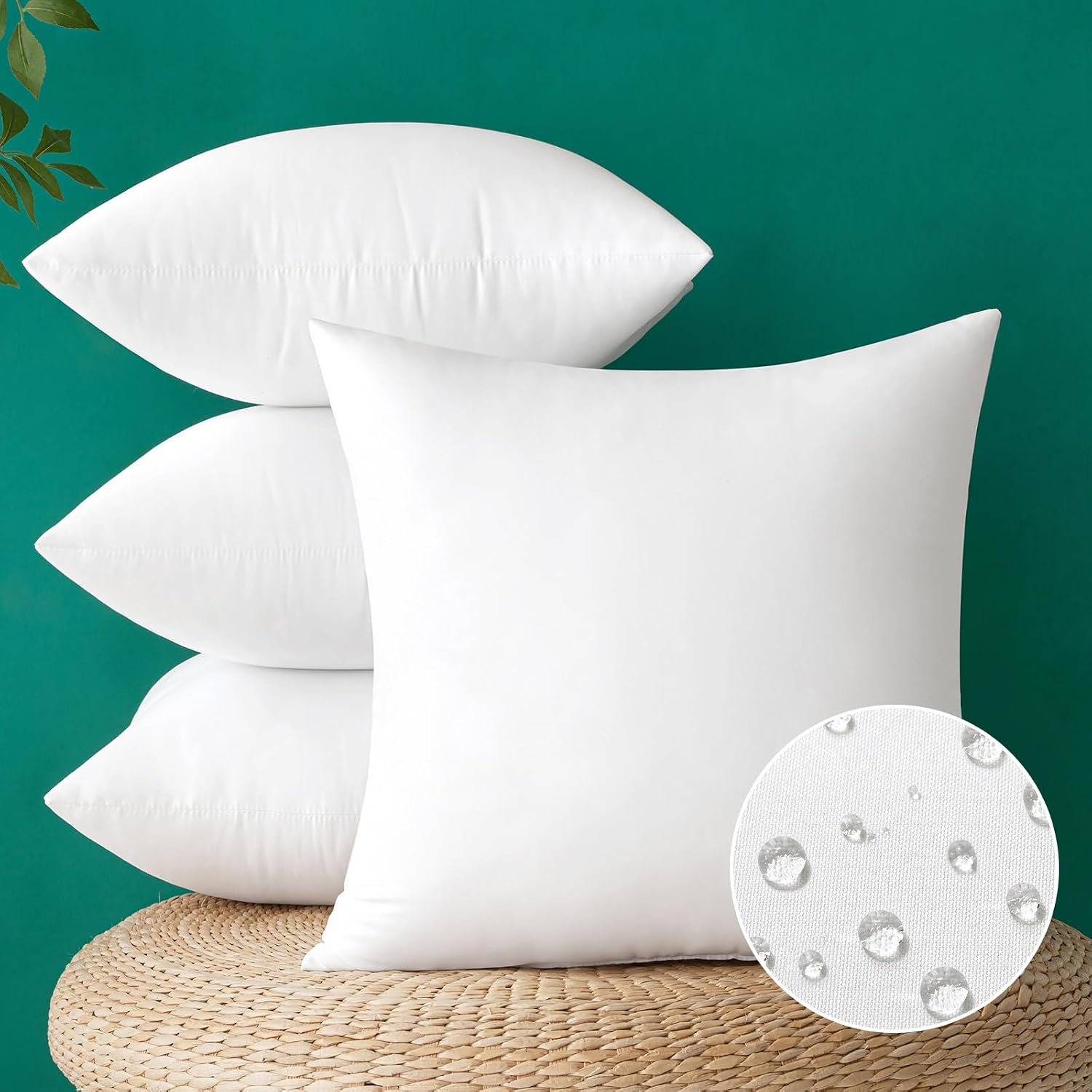 MIULEE Pack of 4 18×18 Inch Waterproof Outdoor Pillow Inserts, Plain Solid Lumbar Heavy Duty Throw Pillow Insert with 110GSM Cover for Garden Patio Sofa Couch