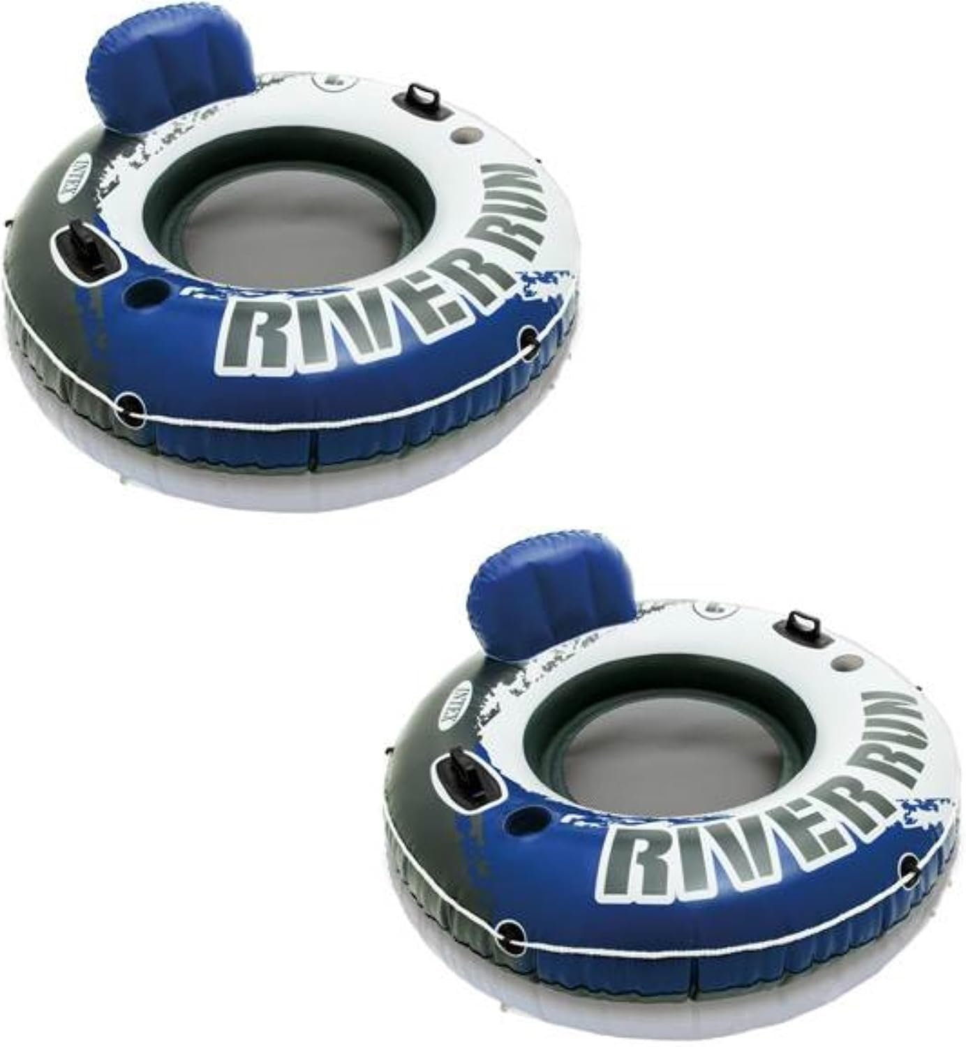 INTEX 58825EP River Run 1 Inflatable Floating Lounge: Comfortable Backrest – Built-in Cup Holders – Durable Grab Handles – All Around Grab Rope – 220lb Weight Capacity