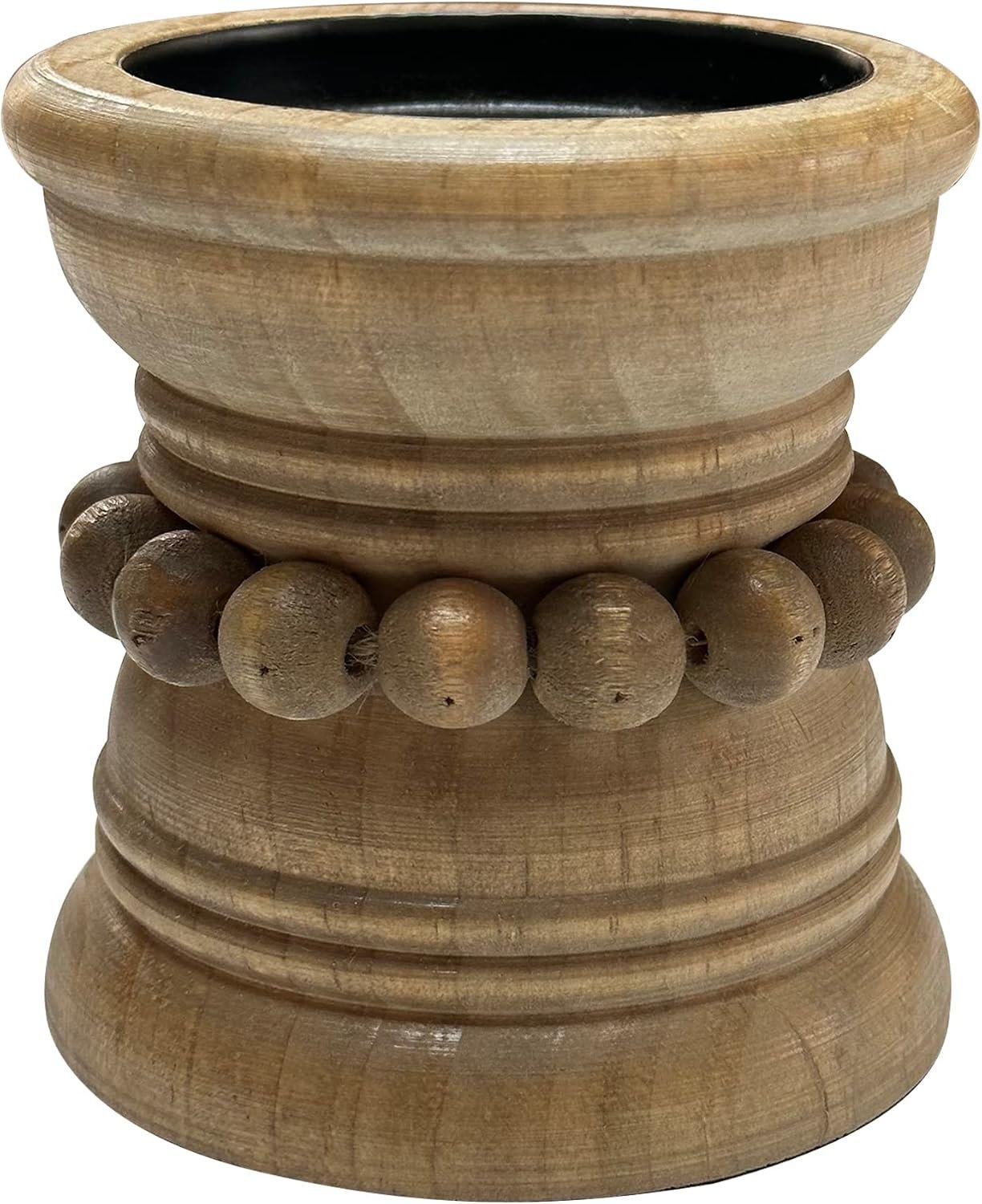 dwellington Farmhouse Rustic Wood Pillar Candle Holder for Pillar Candles, Decorative Beaded Candlestick Holder Stand for Home Décor, Gifts, Wedding (Natural)