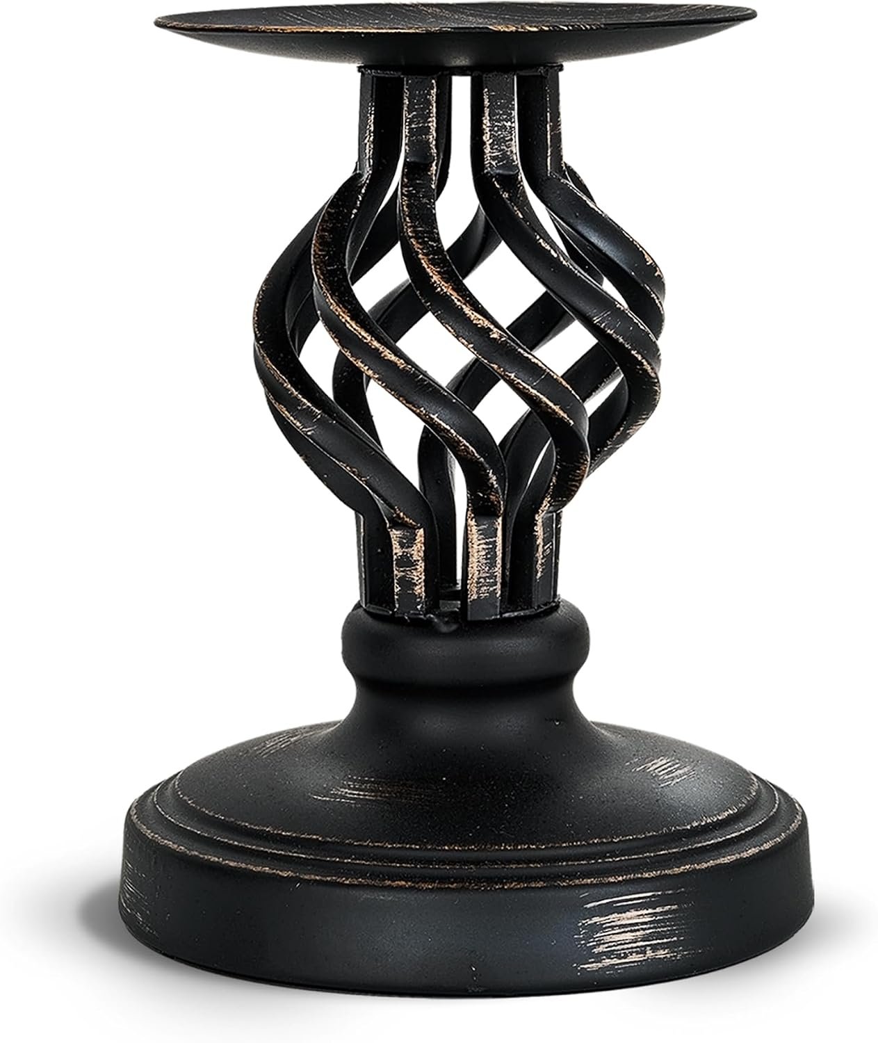 Vintage Metal Pillar Candle Holder for Table Decor | Sturdy Metal Build, Anti-Tip Design, Fits Pillar Candles, for Home, Wedding, Party, Dining, Anniversary (Black-Small Size)