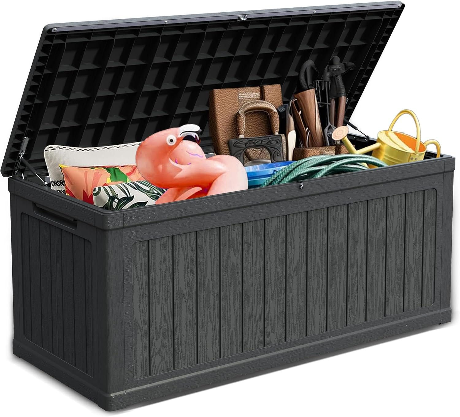 320 Gallon Outdoor Storage Deck Box, Waterproof Resin Deck Boxes with Handle & Lockable for Patio Furniture, Garden & Pool Tools -Swimming Pool, UV Resistant, Black (320)