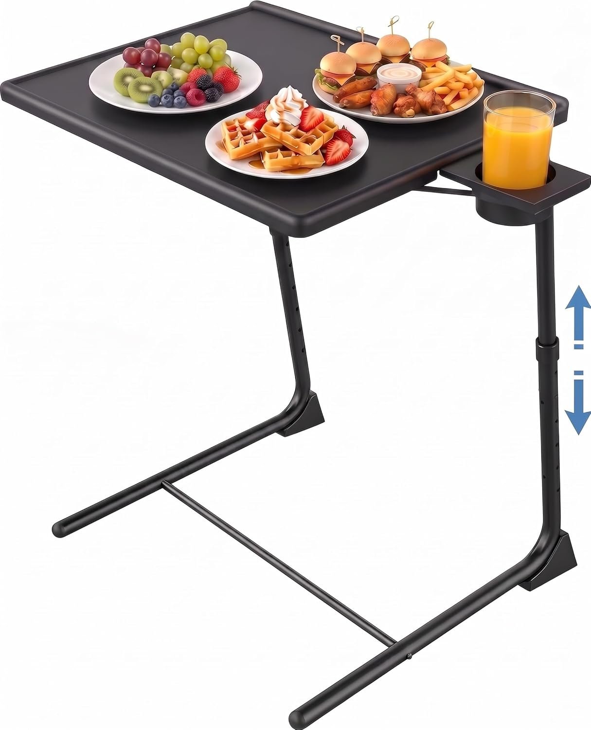 HUANUO Adjustable TV Tray Table – Foldable TV Tray with 6 Height & 3 Tilt Angle Adjustments, TV Dinner Tray with Cup Holder for Couch, Bed, Sofa and Chair (Black)