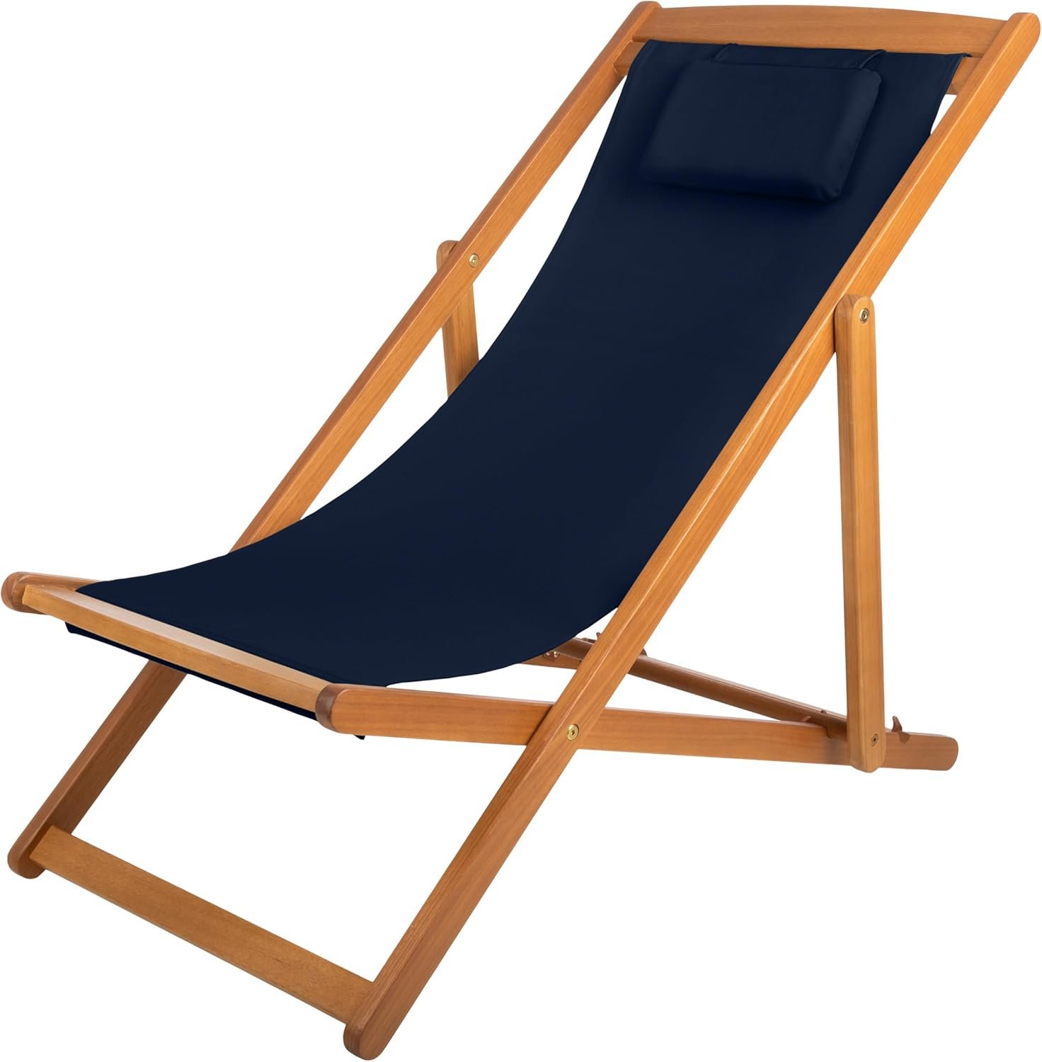 Beach Lounge Chair – Adjustable Height Reclining Sling Chair – Portable Wood Folding Chairs – Folding Lounge Chairs for Outside, Patio, Balcony, or Camping – Outdoor Furniture by Lavish Home (Blue)