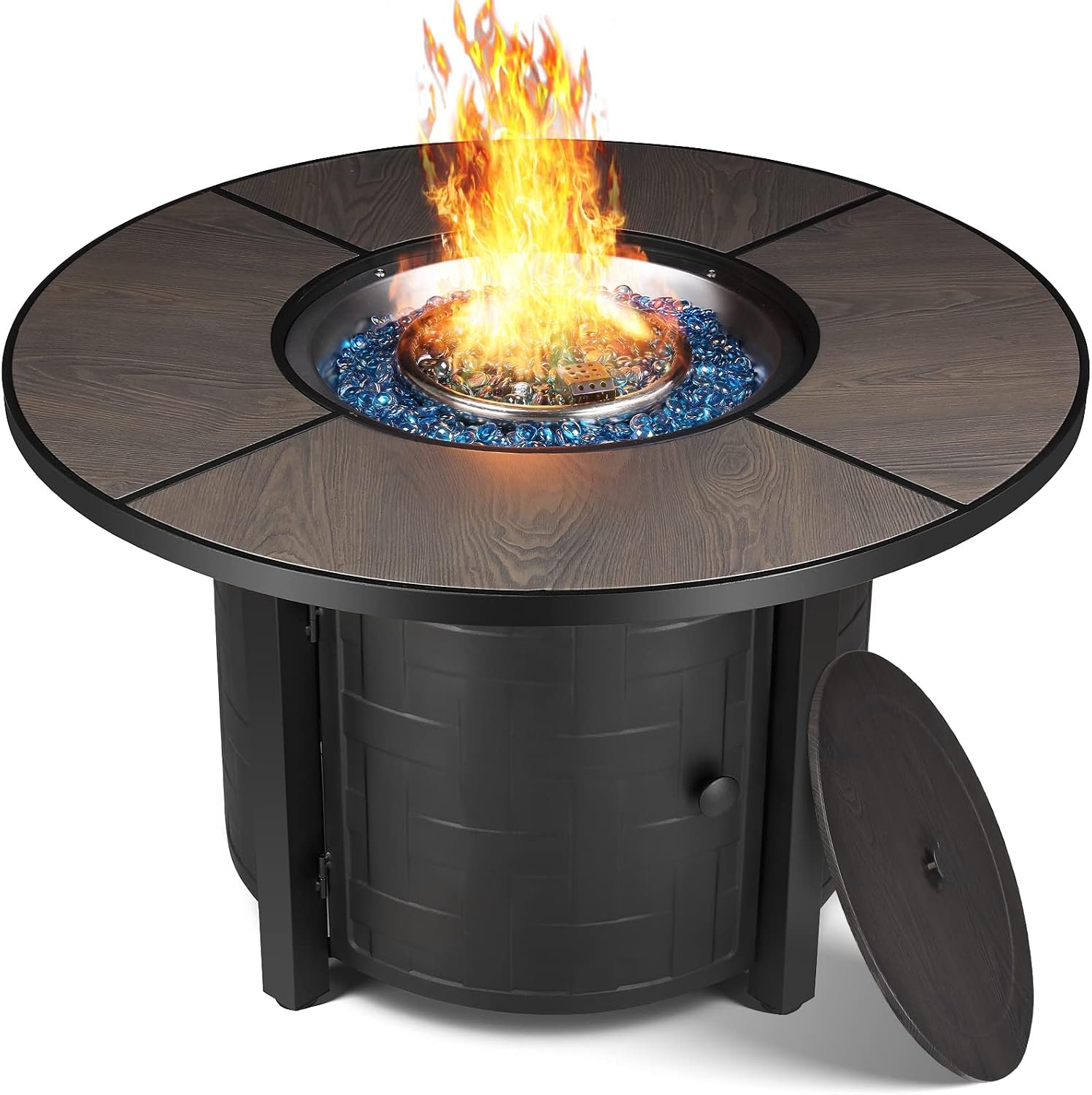 TLGREEN Propane Fire Pit Table 42 Inch Round – 50,000 BTU Outdoor Fire Pit with Lid, Converts to Patio Coffee Table, Certified, Includes Waterproof Cover & Blue Fire Glass