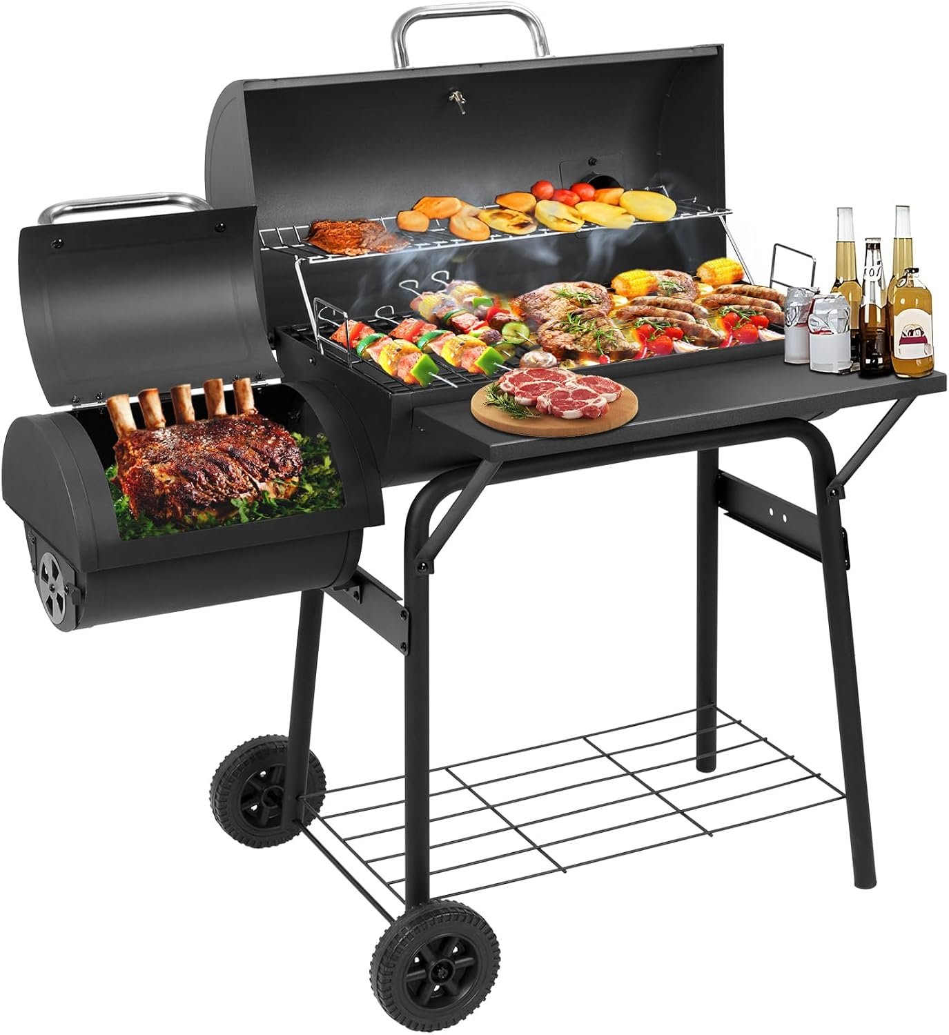 Charcoal Grill with Offset Smoker,BBQ Grills with Side Table,Outdoor Cooking with 535 Square Inches,Backyard Camping Picnics, Patio and Parties, Black by DNKMOR