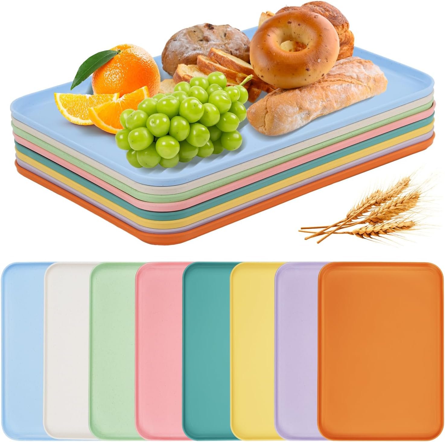 8-Piece Wheat Straw Art Tray Set 15″ x 10.6″ Serving Dishes for Crafts | Unbreakable Lightweight Serving Dishes for Fast Food, Crafts, Jewelry, or Organizer – Plastic Art Activity Trays
