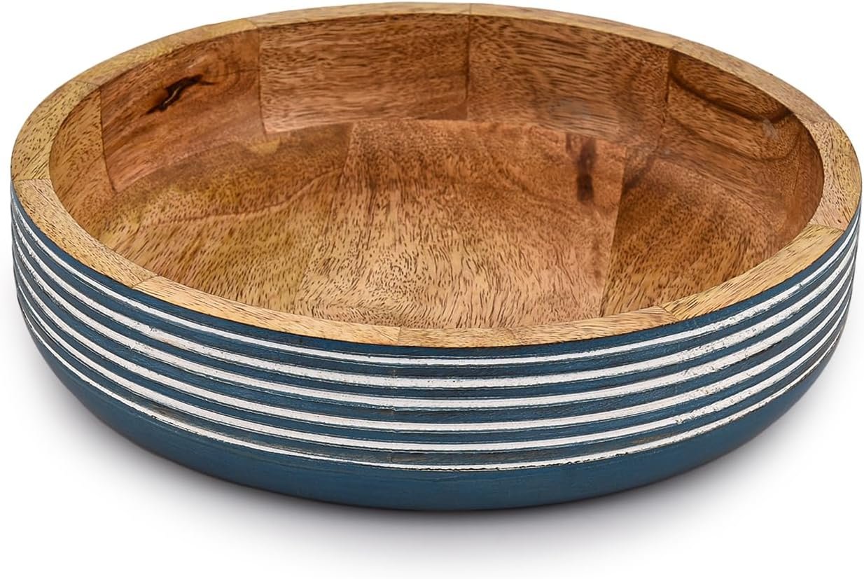 Decorative Bowls Mango Wood for Home Décor Unique Table Centerpieces, Wooden Home Decor Accents for Farmhouse Rustic Style (10″ X 10″ X 2.5″)