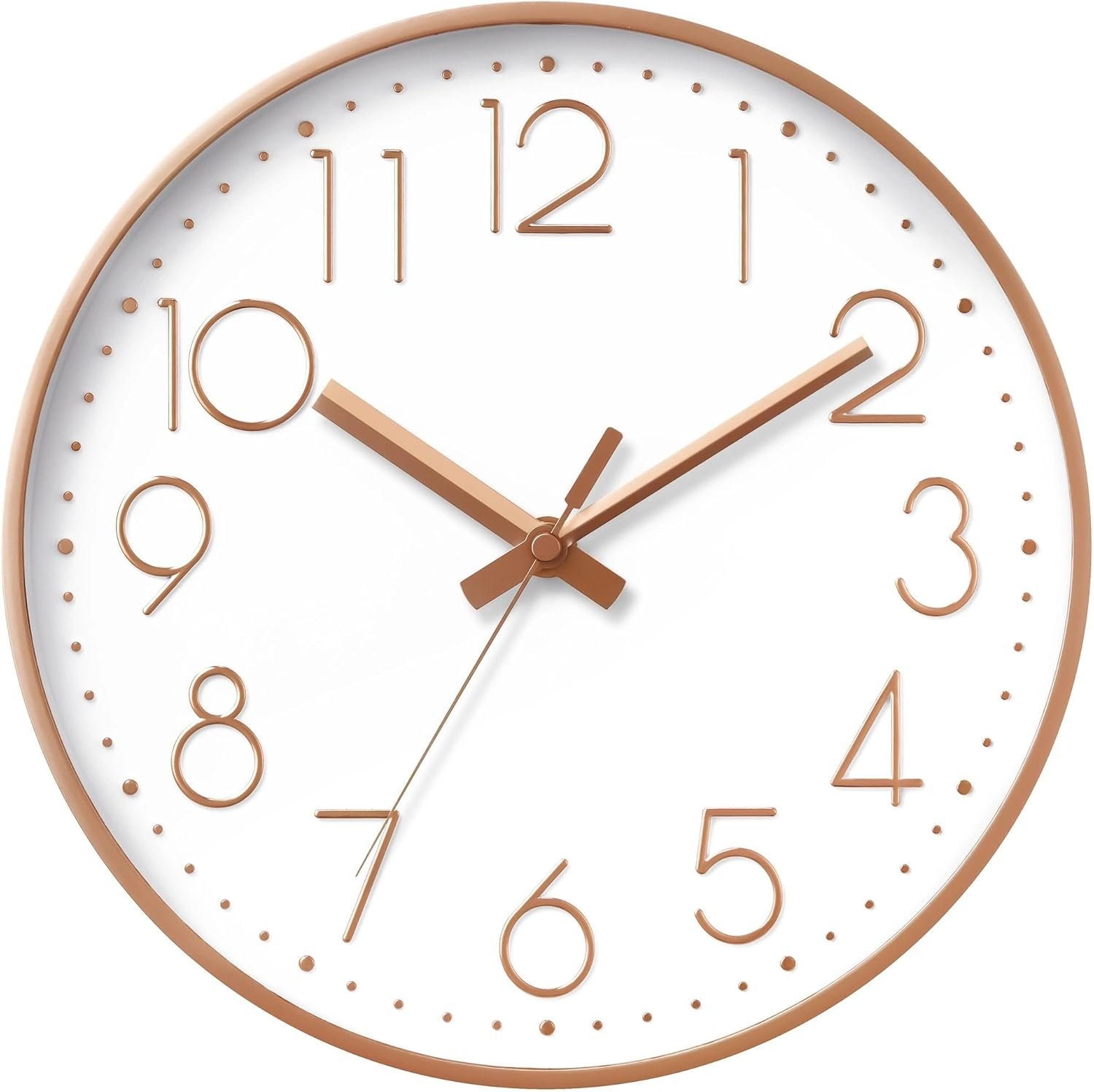 DAXSMY Wall Clock 8 Inch Rose Gold Decorative, Battery Operated Silent | Round; bold 3D numbers easy read; silent non-ticking; battery Operated, 1 AA not included; for bathroom, Living room