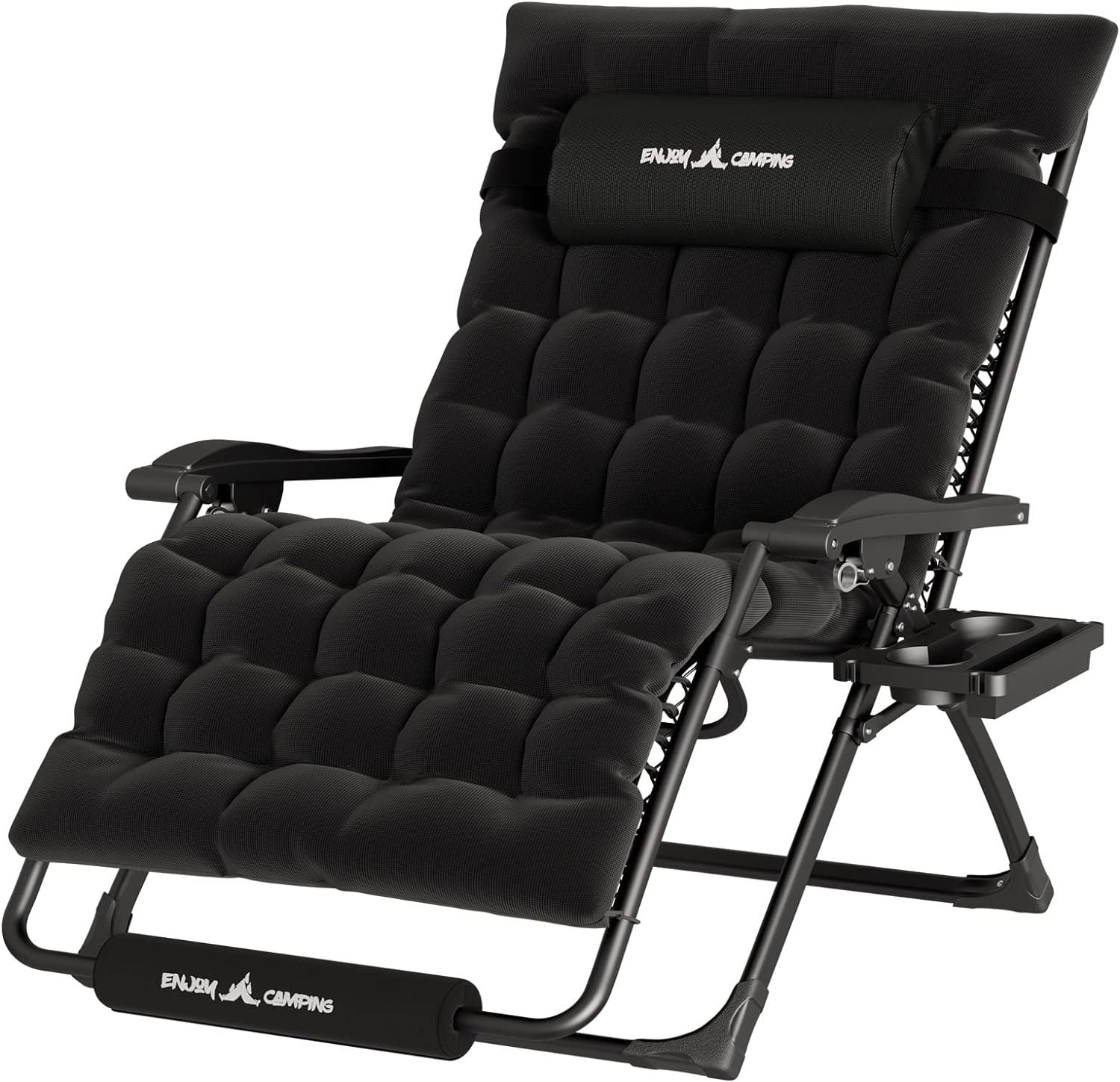 UDPATIO Oversized Zero Gravity Chair Patio Reclining Chairs with Cushion | 33In Outdoor Folding Recliner with Pillows,Cup Holder, Foot Rest, Detachable Pad, Locking Black-xxl