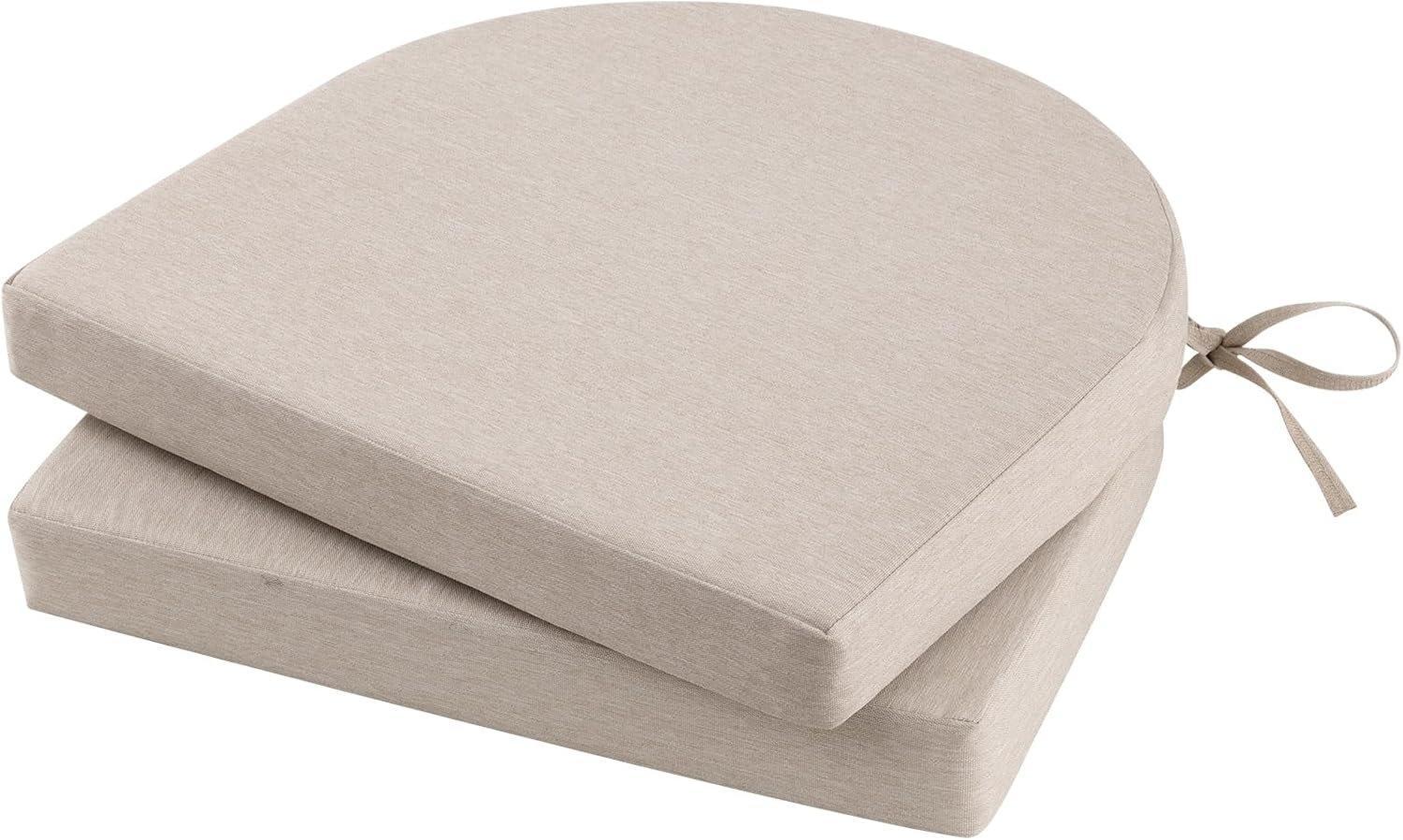 Topotdor Outdoor Chair Cushions Set of 2, Waterproof Patio Chair Cushions for Outdoor Furniture, Round Corner Seat Chair Pads with Ties for Patio Garden Dining Office, 17″x16″x2″, Beige