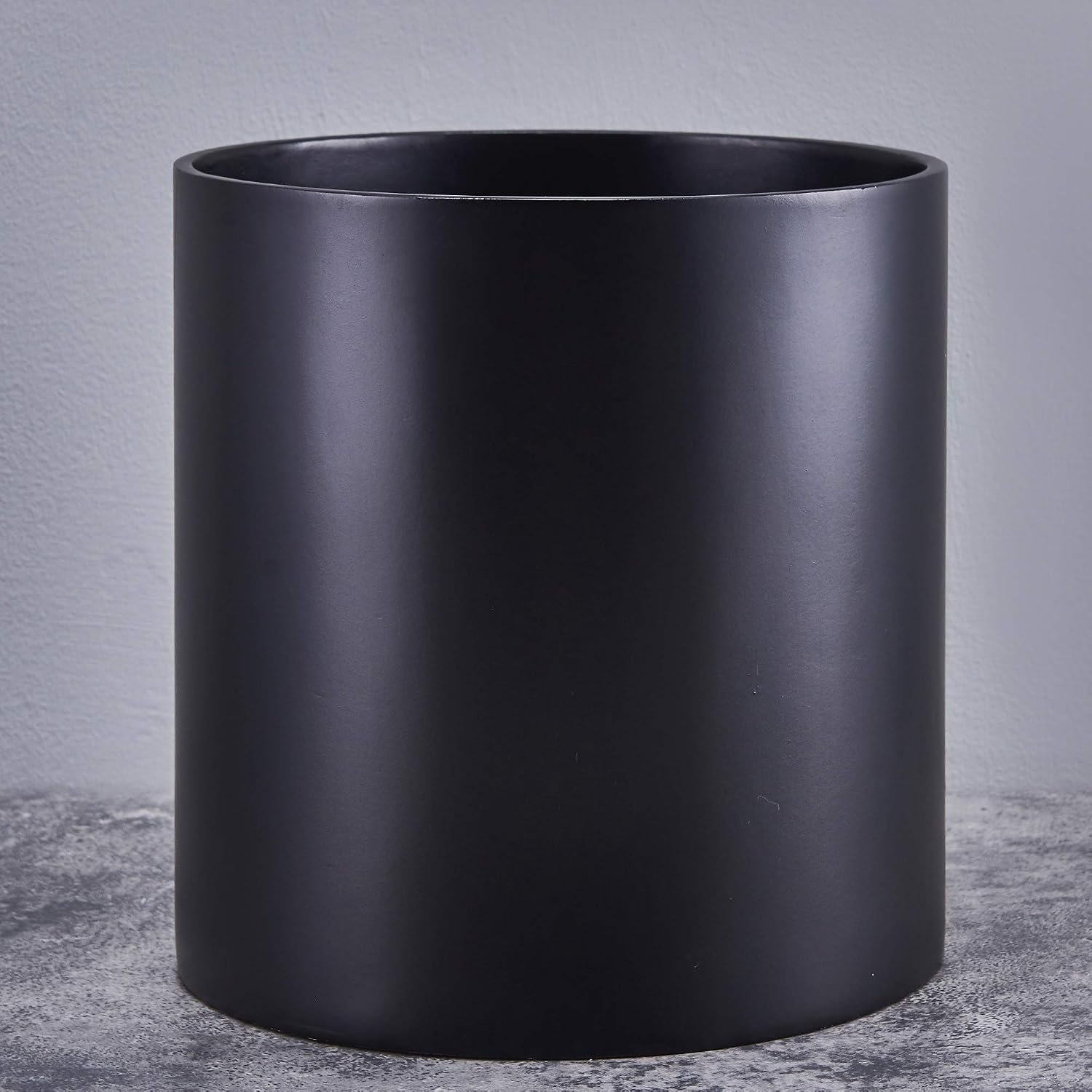 FaithLand 12 Inch Fiberstone Planter – Lightweight Modern Cylinder Plant Pot with Drainage Hole & Plug, Indoor Outdoor Use, Matte Black
