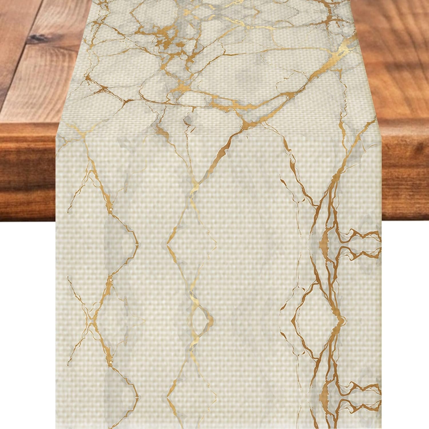 Marble Burlap Table Runner Seasonal Spring Fall Kitchen Dining Linen Table Decoration for Indoor Outdoor Home Party Dinner 13×72 Inch