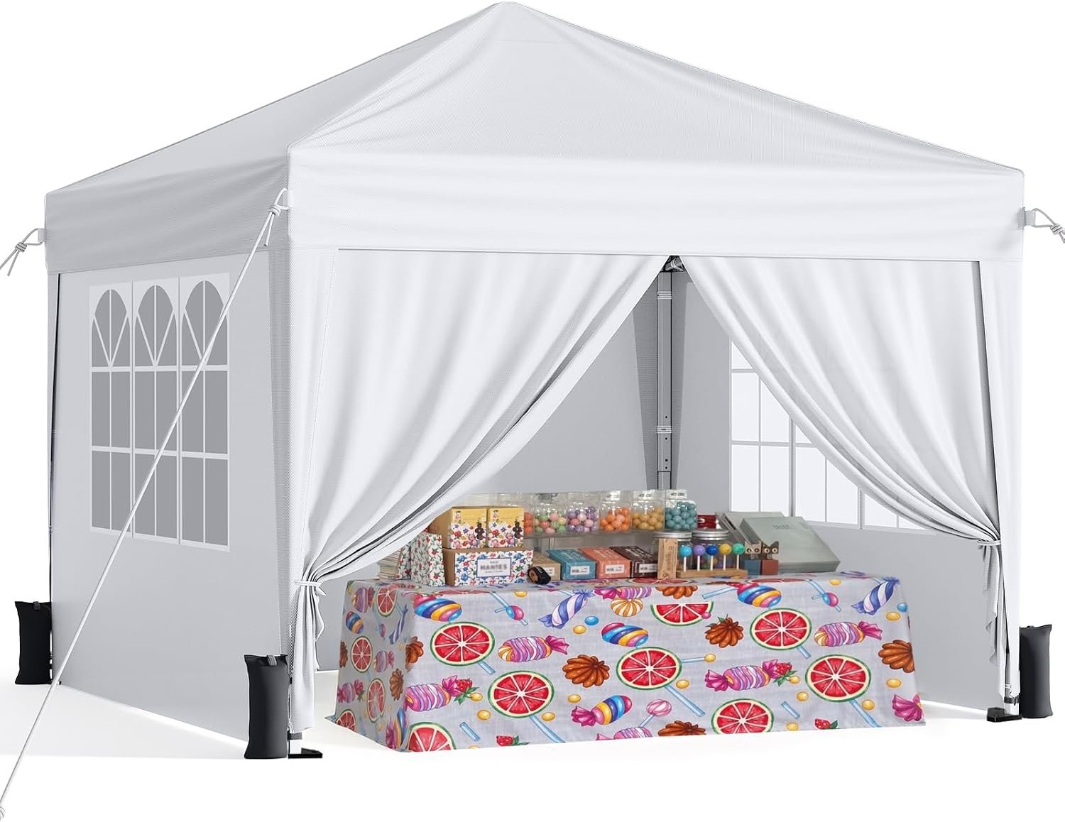 Driftalia 10×10 Pop Up Canopy with Sidewalls, One Push Instant Canopy Tent with Carry Bag for Events, Parties, Beach, Camping – White/Clear