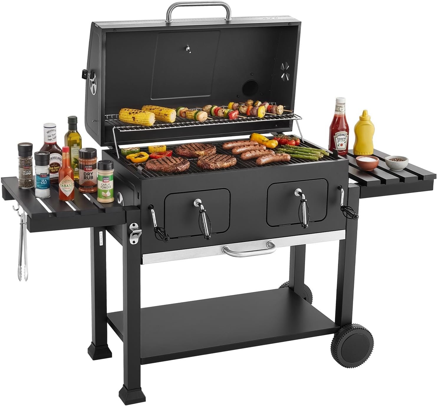 VEVOR Charcoal Grill, 780 sq.in. Extra-Large Charcoal Barbecue Grill with 2 Liftable Charcoal Trays & Folding Side Tables, High-Temp Powder-Coated Steel BBQ Cooking Grills for Patio Backyard Parties