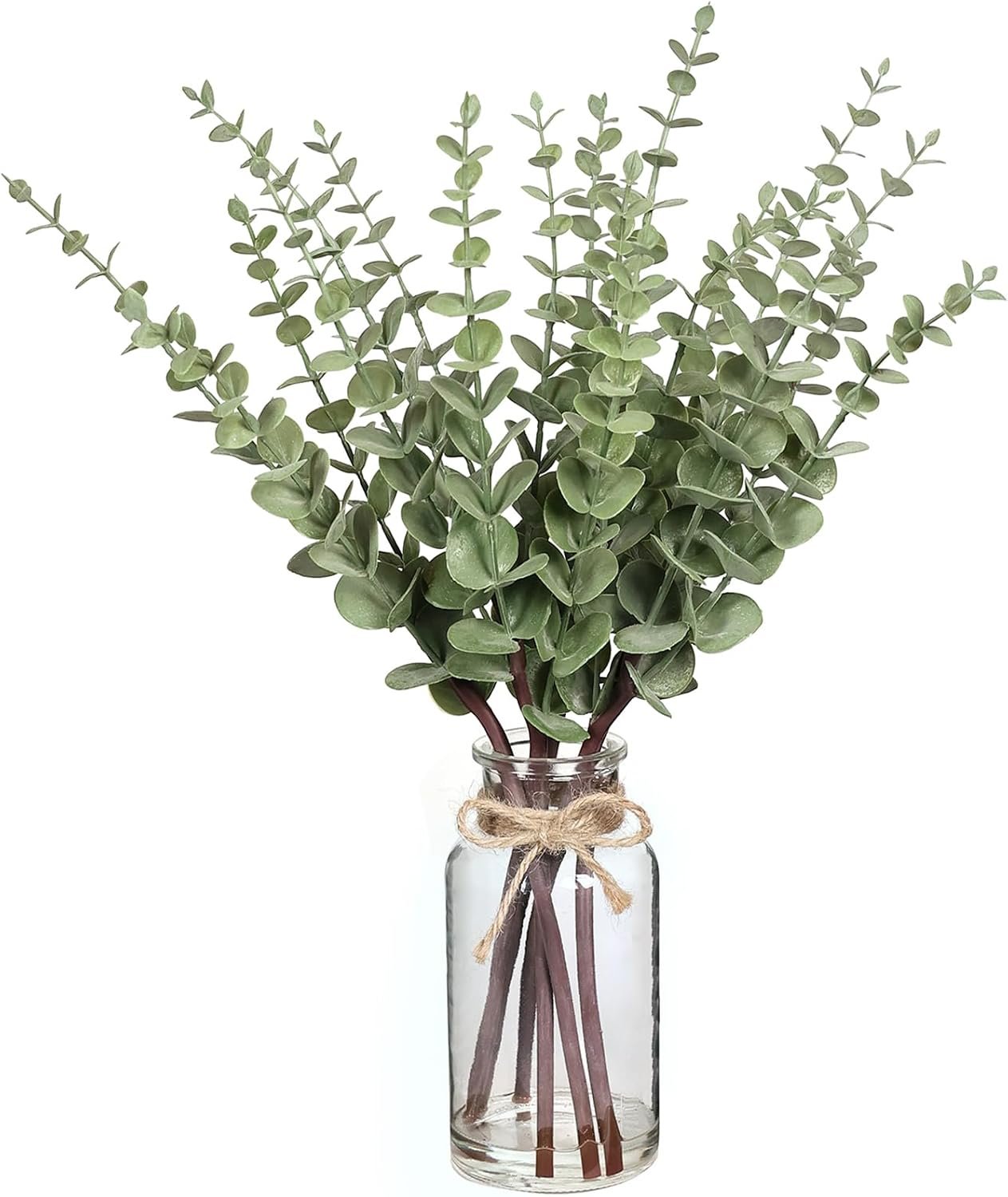 17.5″ Artificial Eucalyptus Stems in Glass Vase with Faux Water(Sage Green) | Realistic Fake Plants Faux Eucalyptus Leaves with Glass Vase, for Centerpiece Table Farmhouse Wedding Home Greenery Decor