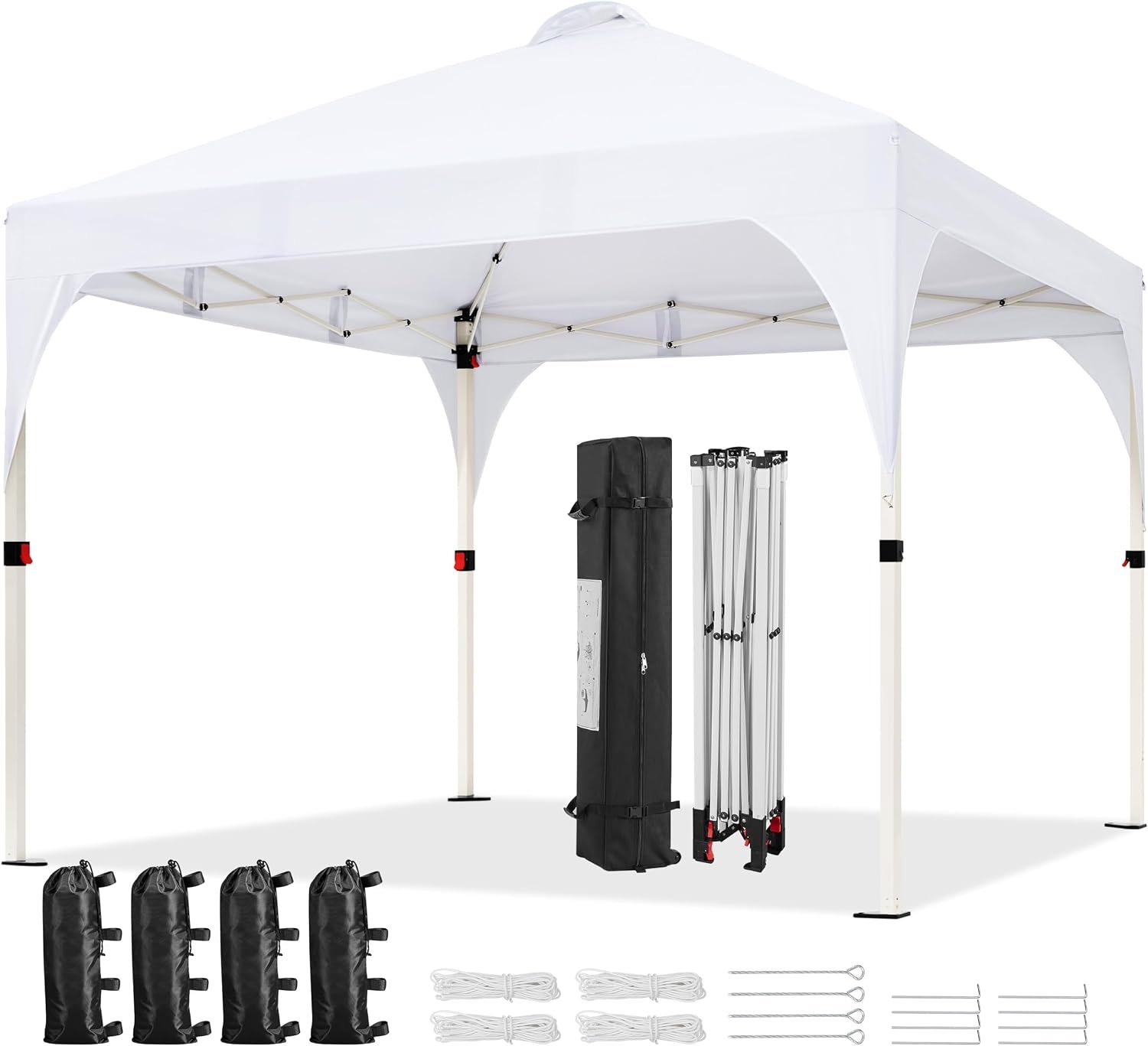 Yaheetech 10×10 Pop Up Canopy Tent, Easy Set-Up Commercial Gazebo, White | Portable instant canopy with wheeled carry bag and 4 sandbags for patio, party, and outdoor activities, UV protection