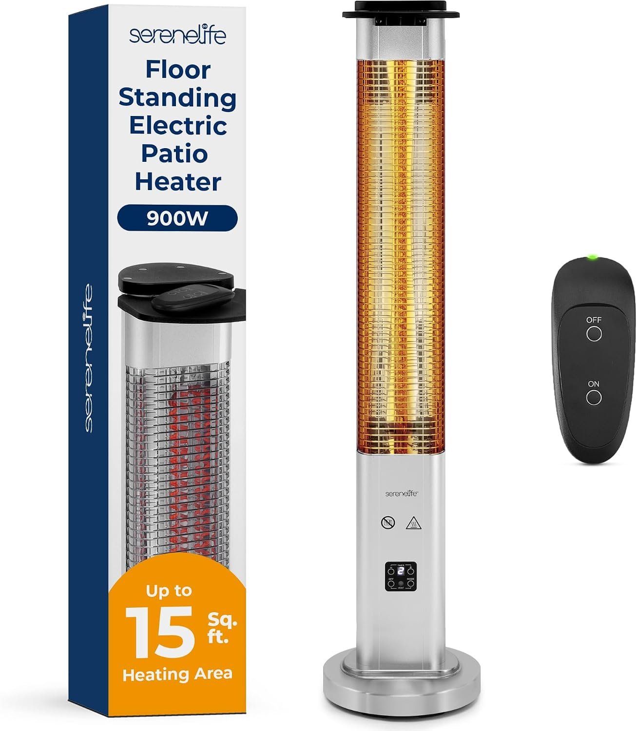 SereneLife Outdoor Electric Patio Heater – 900W Infrared Heater with Remote, Aluminum Reflector, Waterproof Design, IP65 Approved, Quiet Operation, Standing Porch Heater for Patio & Backyard