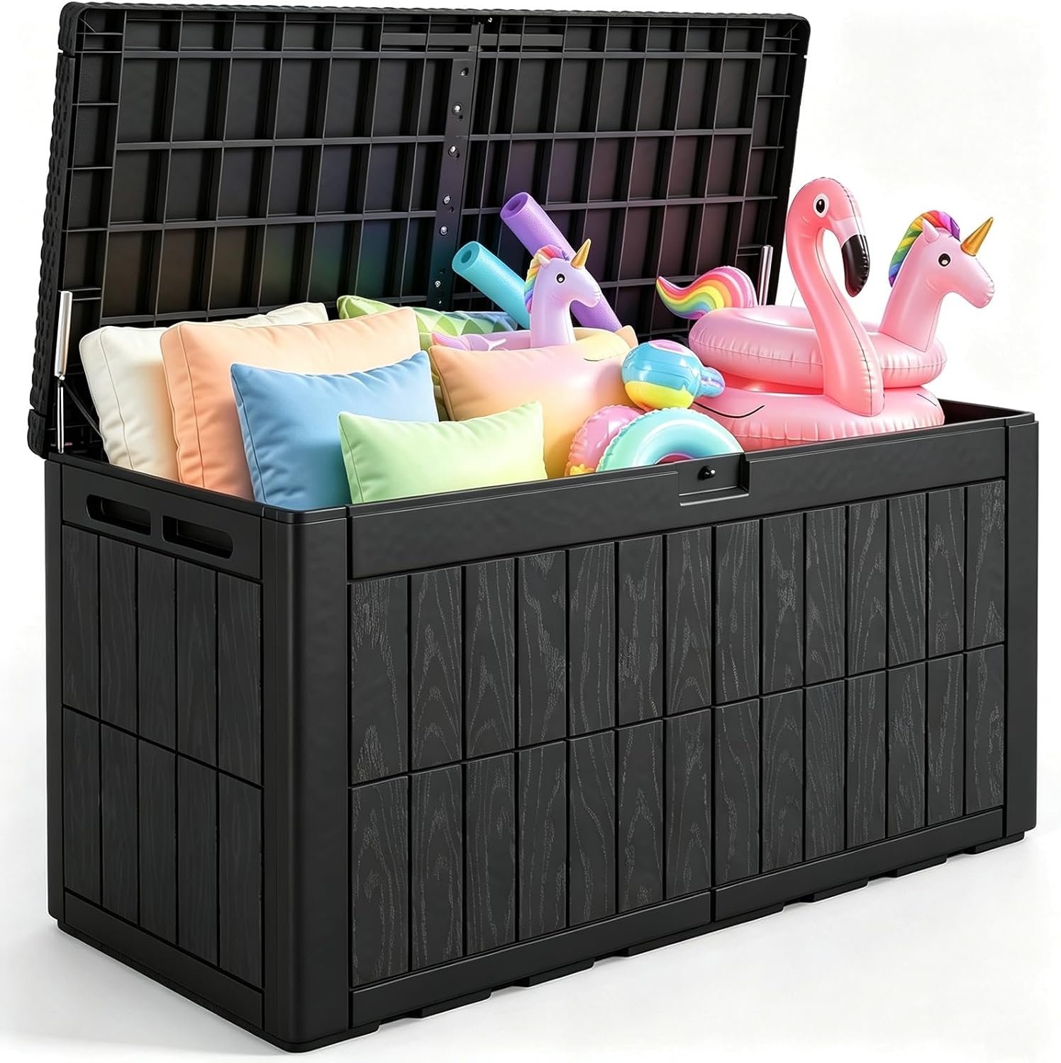 Quictent 120 Gallon Resin Deck Box, Weatherproof Waterproof Outdoor Storage Bench, Heavy Duty UV Resistant Lockable Container for Garden, Pool Supplies, Patio Cushions & Furniture Accessories