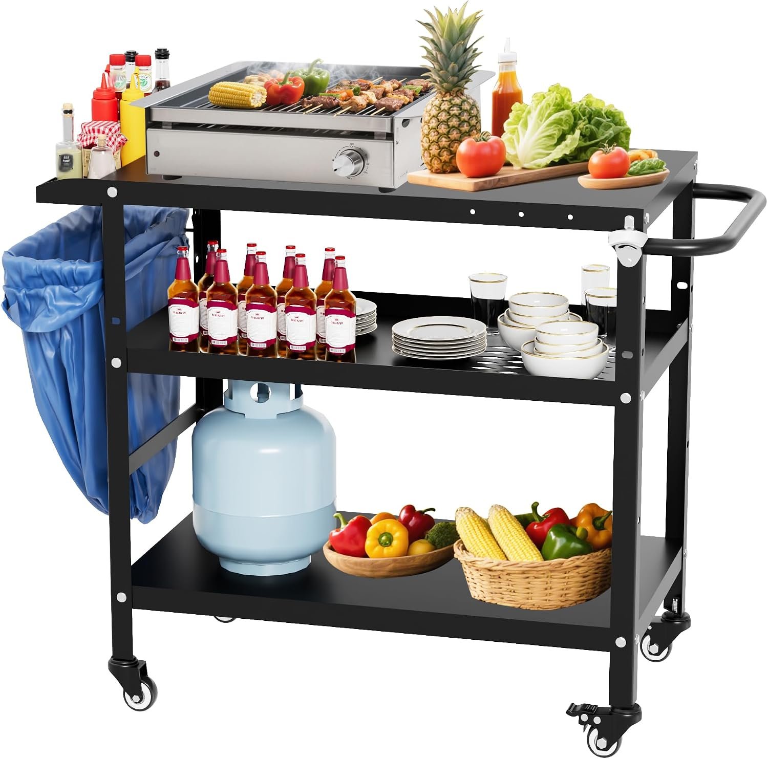 TOLEAD Outdoor Grill Cart, 31.5×17.7 Inch Grill Tables for Outside, BBQ Cart Outdoor Prep Table, Pizza Oven Table Stand with Lockable Wheels for Patio Kitchen