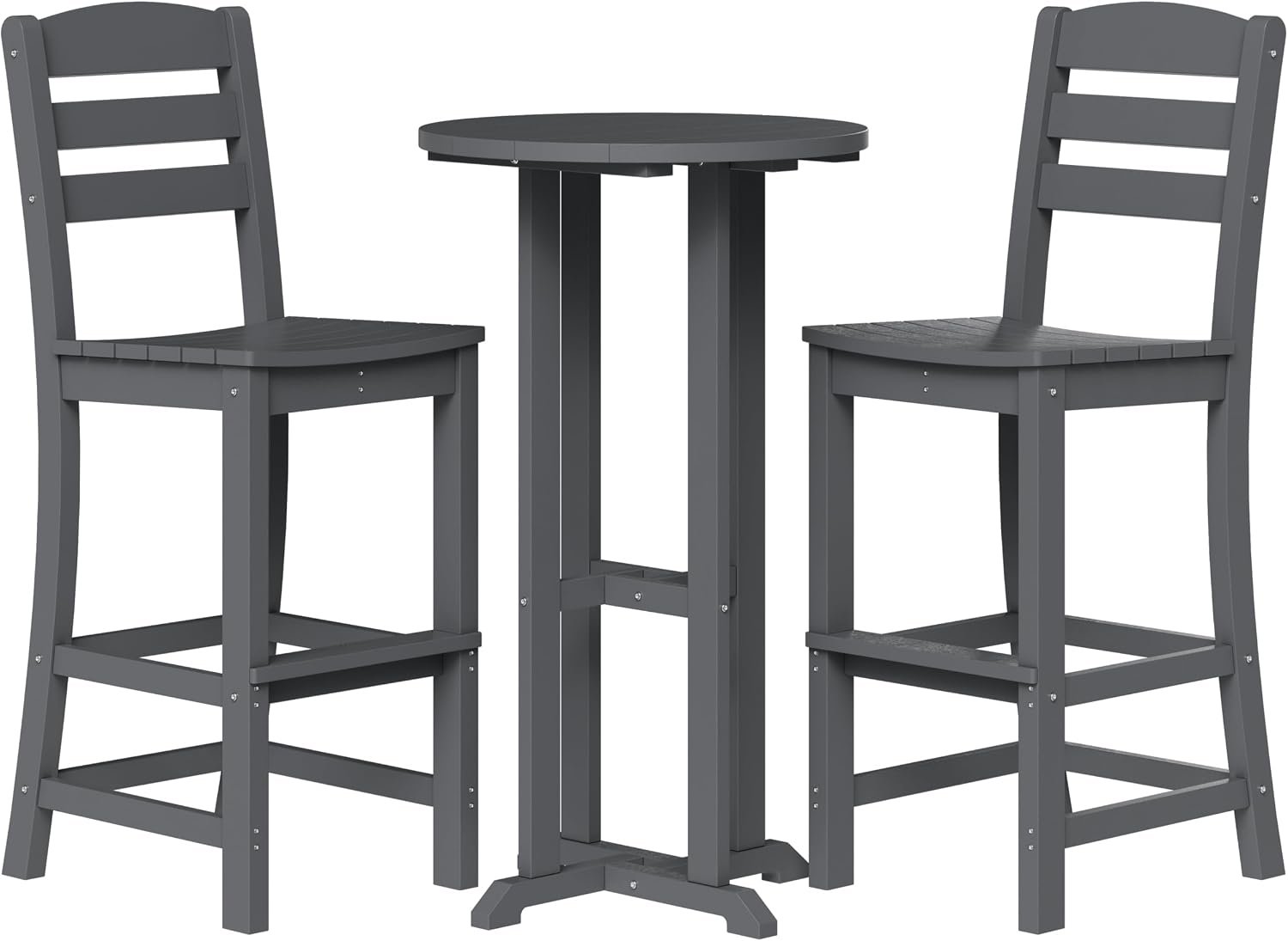 Shintenchi 3 Pieces Outdoor High Top Bar Set, 1 Patio High Top Round Table and 2 Bar Height Tall Adirondack Chair, All-Weather Outdoor Bistro Bar Set for Balcony Pool Deck, Dark Grey