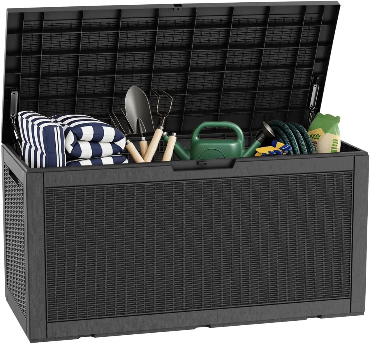 LAUSAINT HOME 320 Gallon Resin Deck Box, Package Delivery Box with Lockable Lid, Waterproof Outdoor Storage Box For Garden Tools, Patio Cushions(320 Gallon,Black)