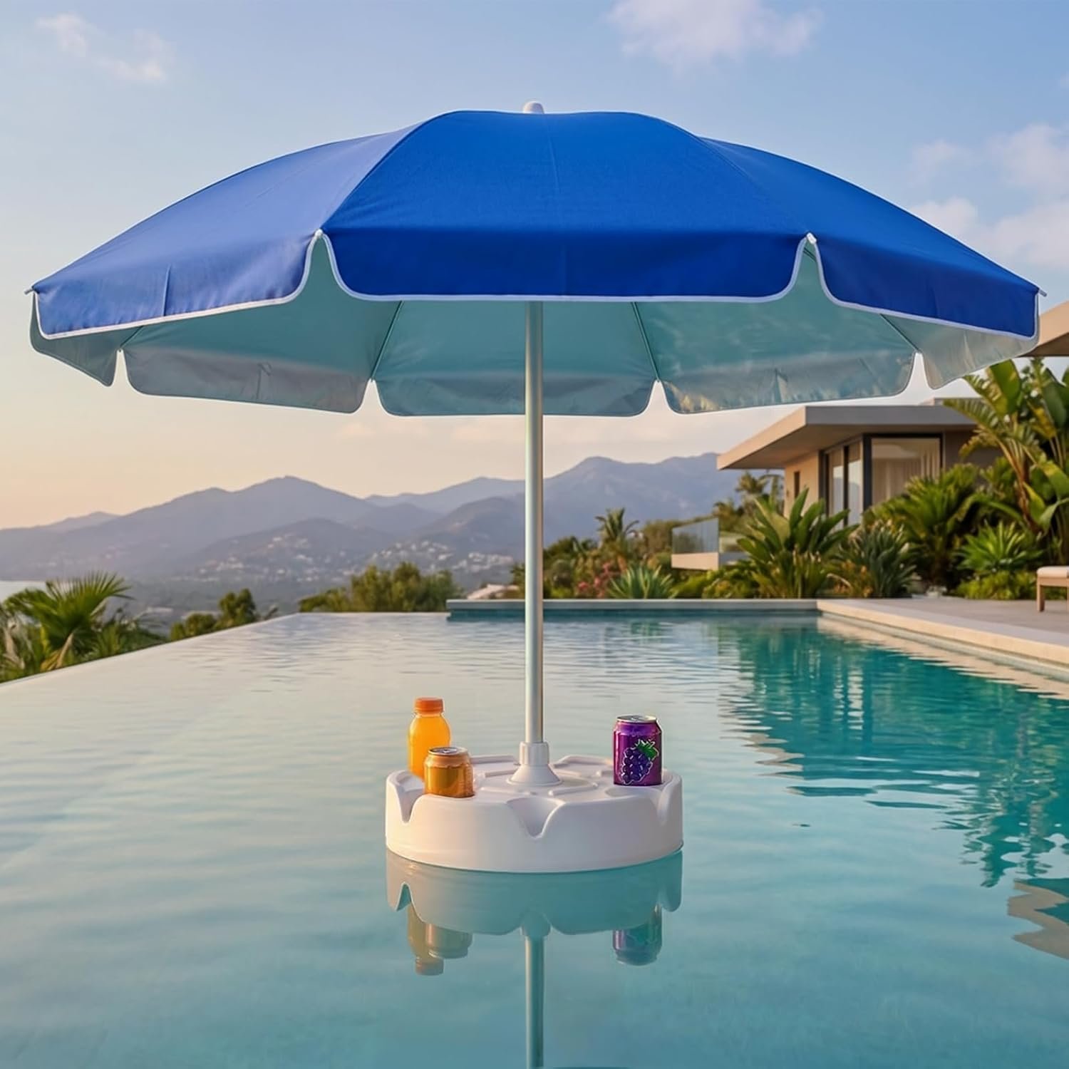 PASAMIC 7FT Floating Table Umbrella with Base & Cup Holder, Portable Pool Umbrella for Inside of Pool, Floating Poolside Shade Include Easy Carry Bag for Swimming Area, Beach, Lake House, Navy