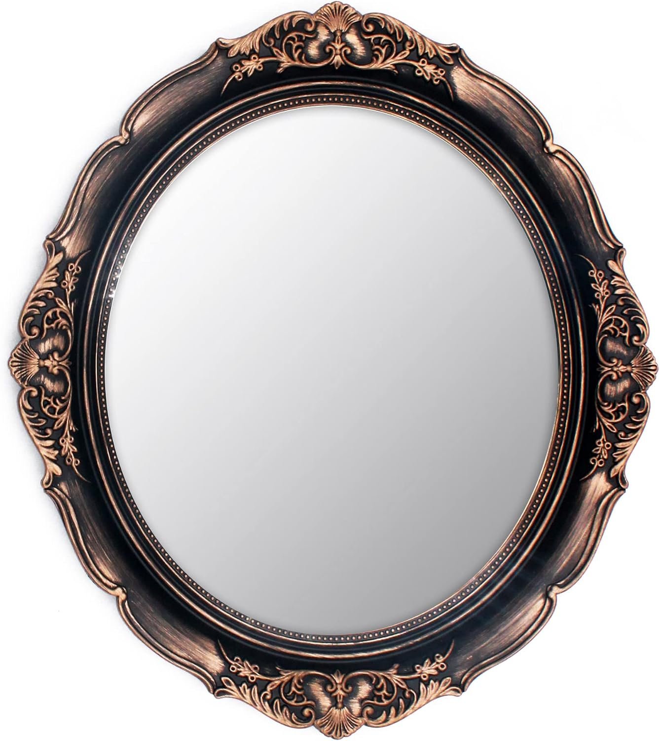 Eaoundm 13.1 x 14.8 inchs Plastic Frame Decorative Wall Mirror,Vintage Hanging Mirrors for Bedroom Living-Room Dresser Decor Oval (Vintage Gold Bronze)