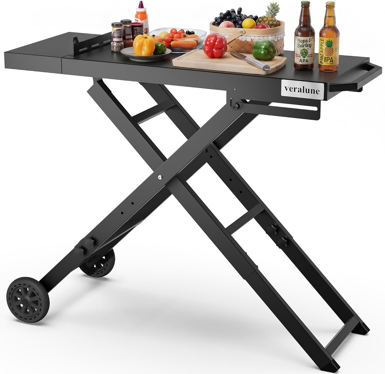 veralune Folding Grill Table, Outdoor Prep Table with 2 Wheels, Adjustable Height Portable Grill cart for Outdoor Cooking Camping BBQ Tailgating Picnicking | Outdoor Prep Table with 2 Wheels, Portable BBQ Grill Cart Easy to Assemble, Perfect for Camping, Tailgating