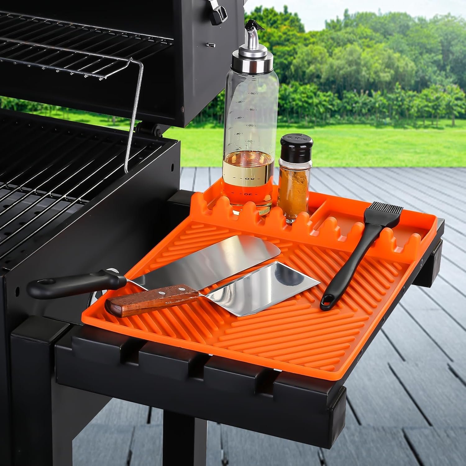 Find law Silicone Tools Mat for Griddle & Kitchen Countertop | Orange Side Shelf Spatula Mat with Drip Pad for Blackstone Weber Traeger Pit Boss Flat Top Grill Smoker, BBQ Gifts for Men