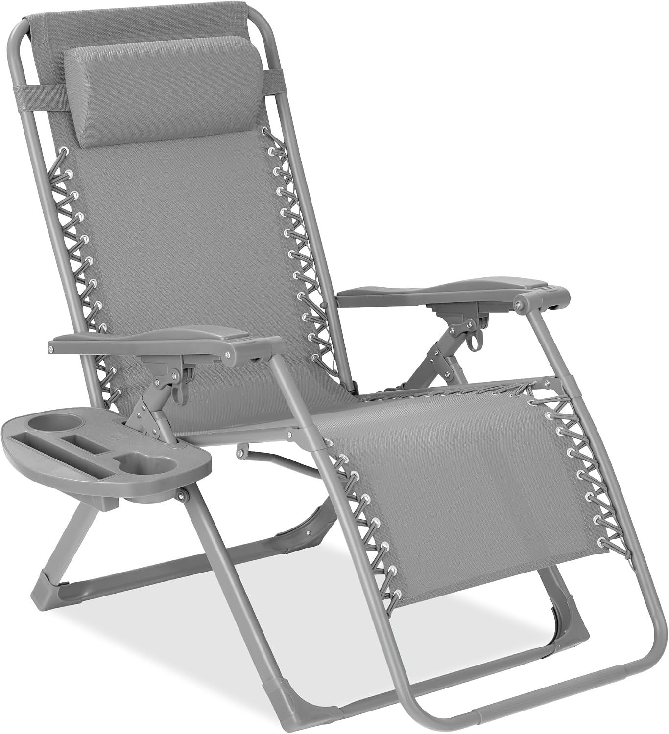 Best Choice Products Adjustable Zero Gravity Chair, Monochromatic Color Folding Patio Recliner w/Side Tray, Headrest – Dove Gray