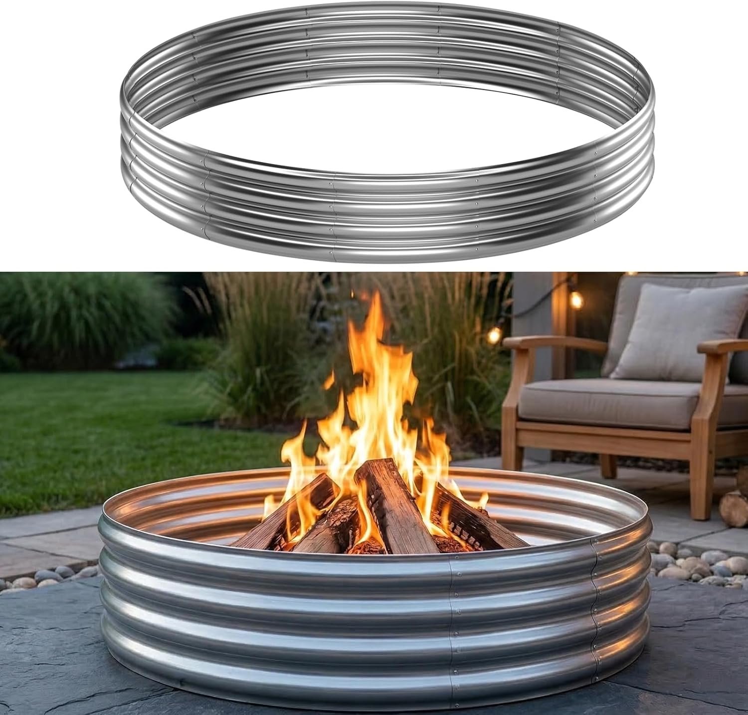 Fire Pit Ring for Outside Wood Burning, 60in Outdoor Fire Pit, Heavy Duty Steel Burn Pit for Backyard, Camping, Bonfire, Modern Style Large Metal Fire Pit Ring