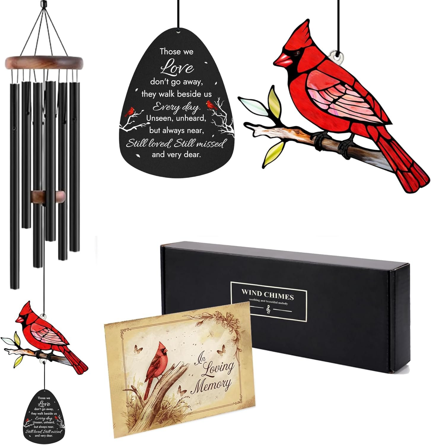 Memorial Wind Chimes for Loss of Loved One, Sympathy Gifts for Loss of Mother/Dad/Husband – Cardinal Wind Chimes for Outside with Mute Option, in Memory of Loved One Gifts, Sympathy Wind Chimes 36”