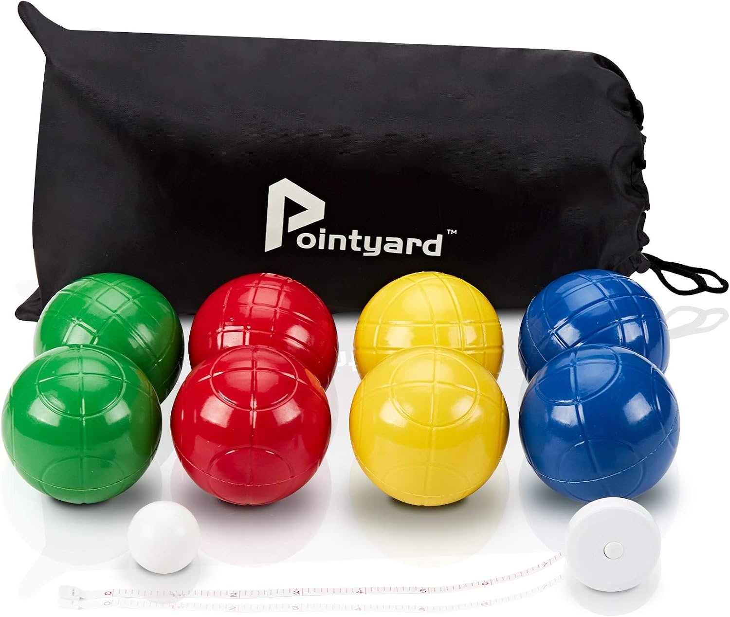 90mm Bocce Ball Set with 8 PE Balls, 1 Pallino, Carrying Bag, Measuring Tape – Family Game for Outdoor/Lawn/Beach/Park