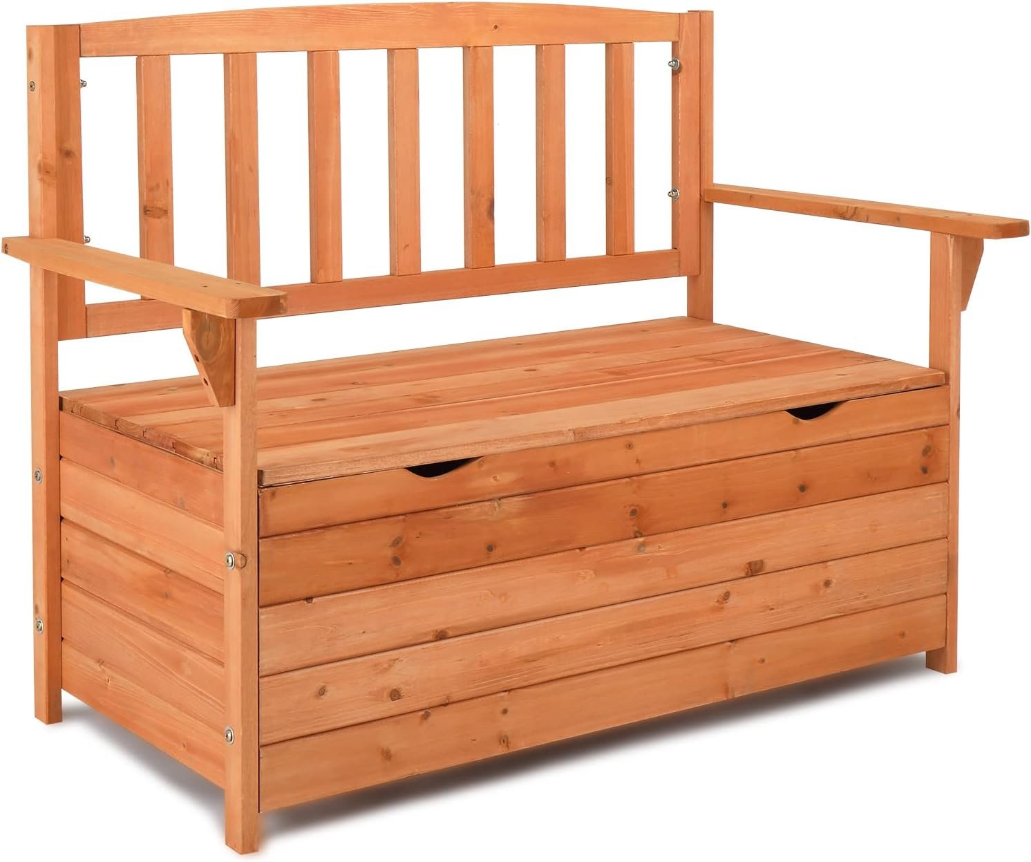 Vasitelan Outdoor Wood Storage Bench, Wooden Large Deck Box with Seating & Armrest, Waterproof Patio Organizer Loveseat for Garden Porch Deck Backyard Poolside