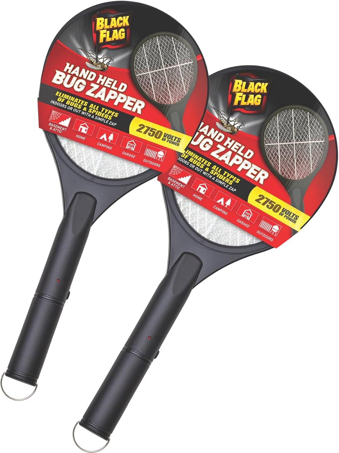 Black Flag 2-Pack Electric Bug Zapper Rackets – Mosquito & Fly Swatter, Battery Operated (Black)