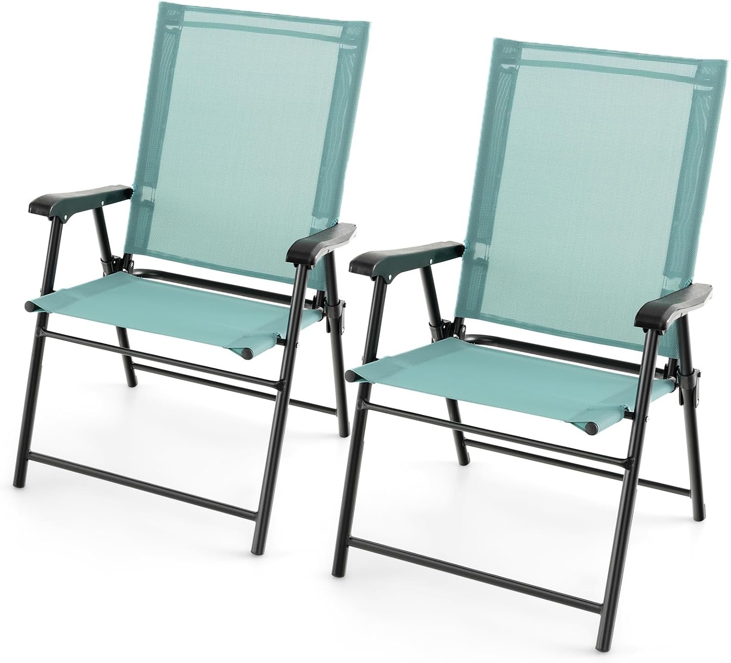Tangkula Patio Folding Chairs Set of 2, Outdoor Sling Chairs with Breathable Fabric Back & Seat, Portable Dining Camping Chairs for Poolside, Yard, Garden, Deck, Lawn, Beach (Mint Green)