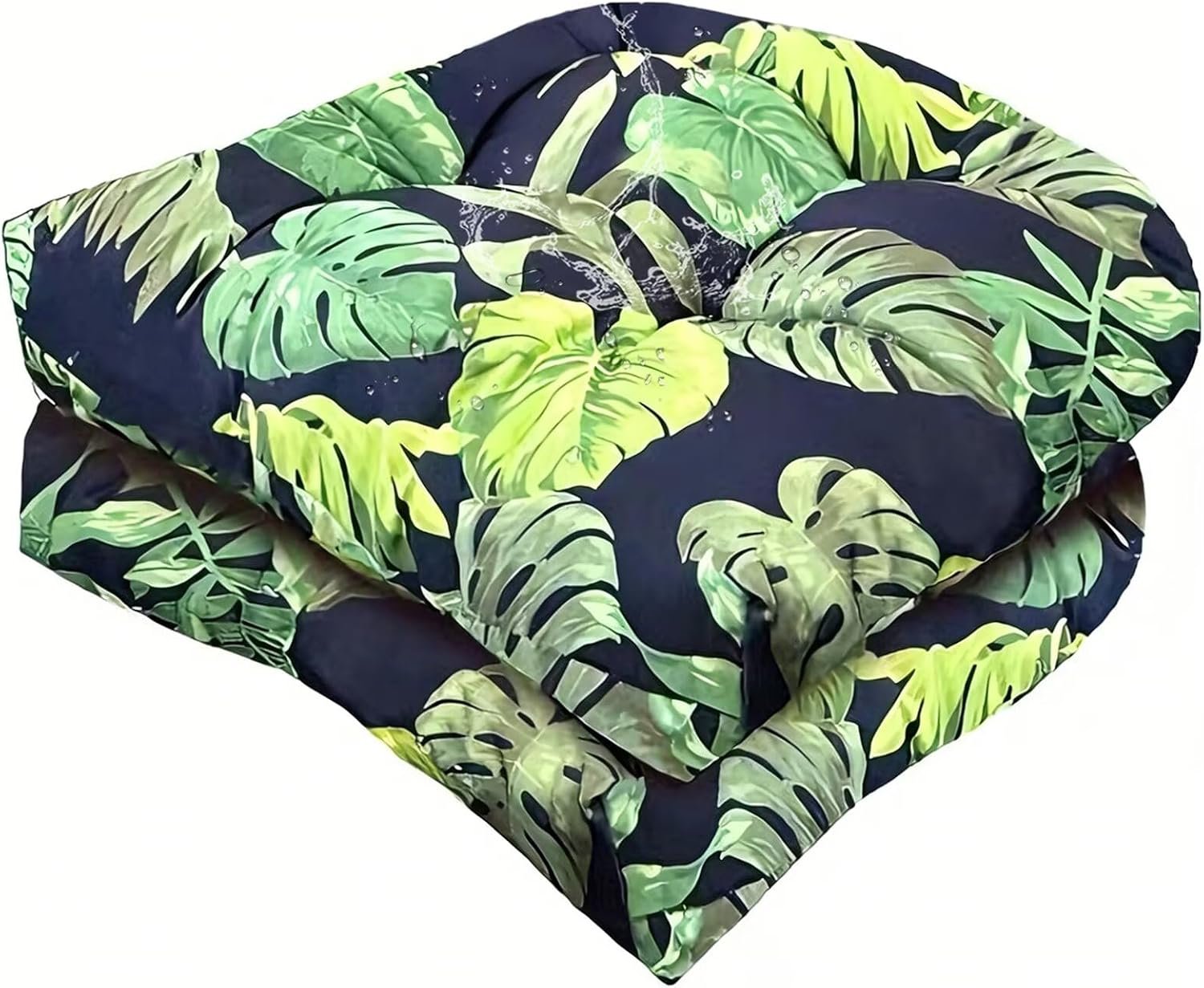 Outdoor Indoor Seat Cushion 18″x18″ Waterproof Floral Patio Chair Pads Tatami Floor Pillow for Dining Garden Balcony Office Decor Navy Green, Set of 2