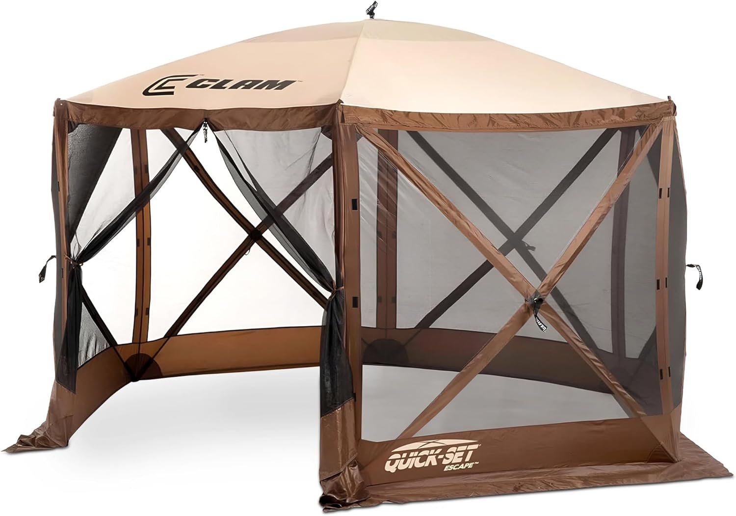 CLAM Quick-Set Pop Up Screen Tent, Escape, 11.5 ft, Instant Setup Brown Outdoor Gazebo Canopy Shelter, 6-Person Bug-Free Camping Tent for Patio, Backyard, Tailgating – Brown