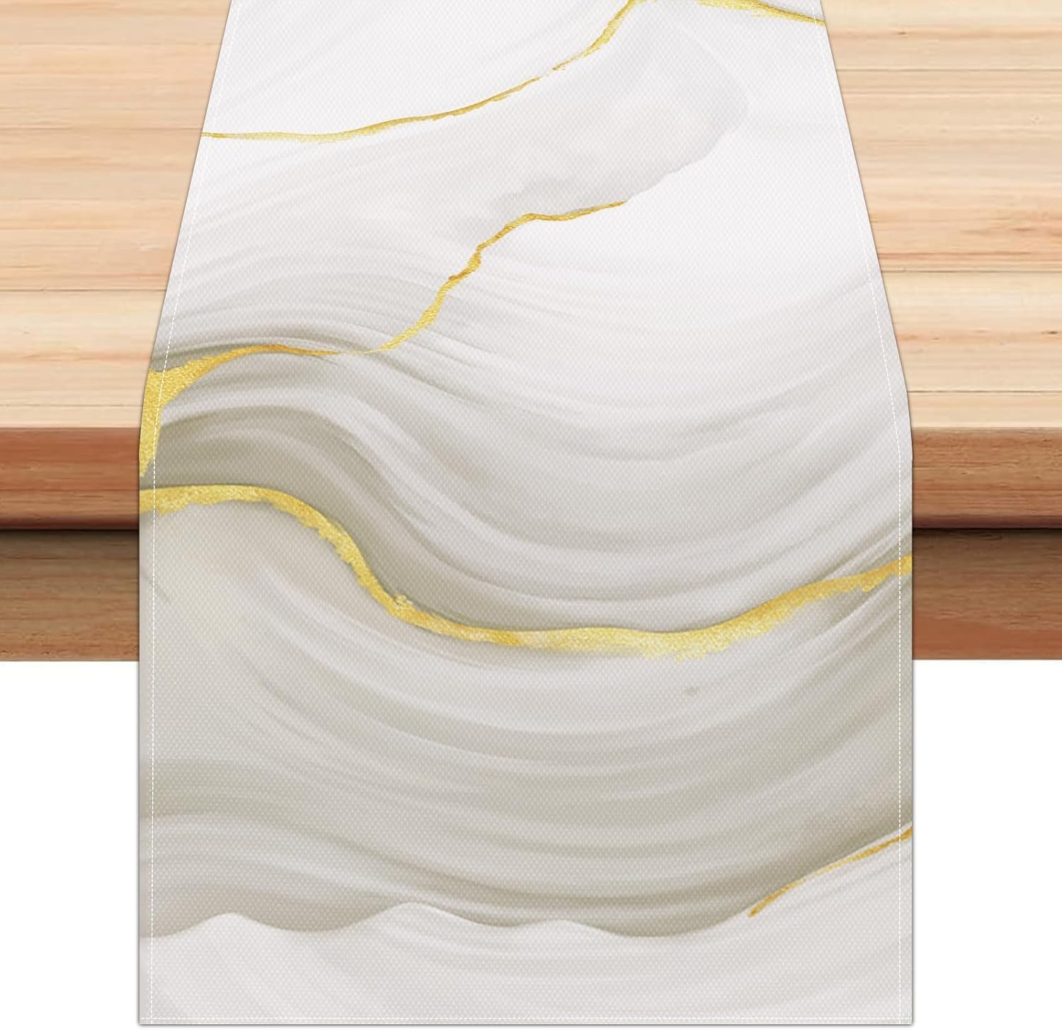 Bonhause Grey White Gold Marble Table Runner 13×90 Inch Marble Modern Abstract Art Kitchen Dining Table Decoration for Indoor Outdoor Home Party Decor