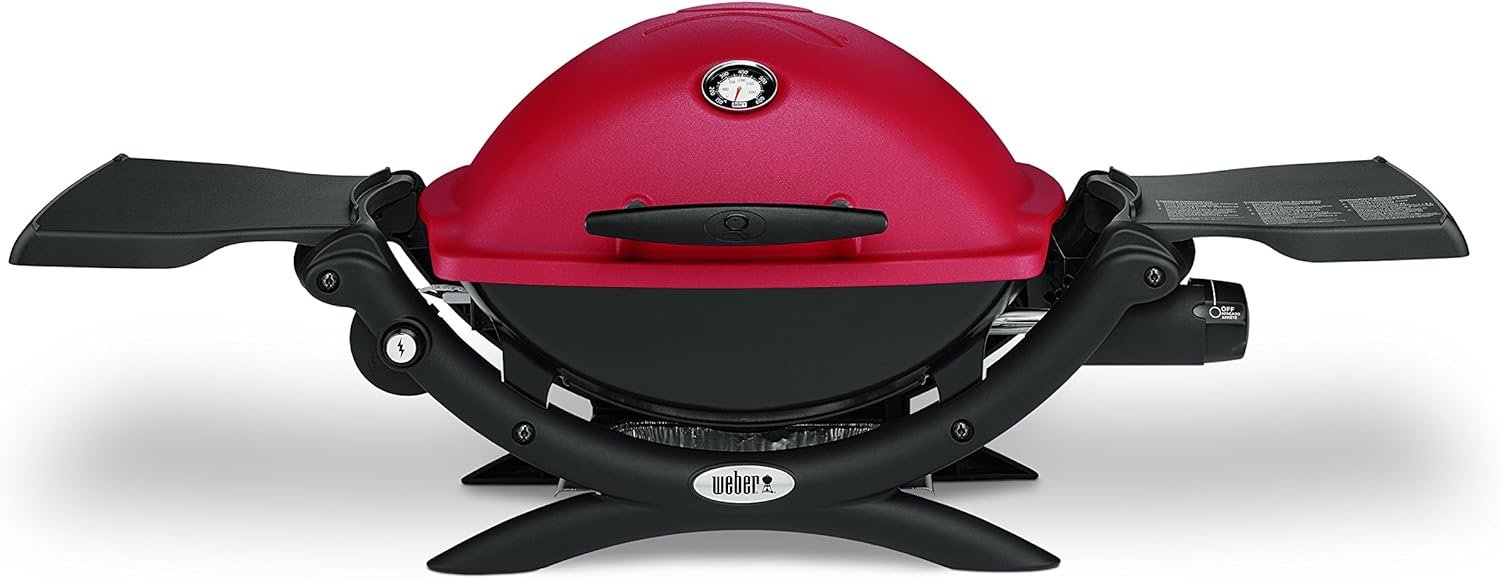 Weber Q1200 Liquid Propane Portable Gas Grill, Red – 1‑Burner Travel and Camping Grill with Cast‑Iron Grates & Electronic Ignition (8,500 BTU Burner) | 1-Burner Lp Grill, 8, 189 Sq in Porcelain-Enameled Cast-Iron Grates, Electronic Ignition, Folding Side Tables