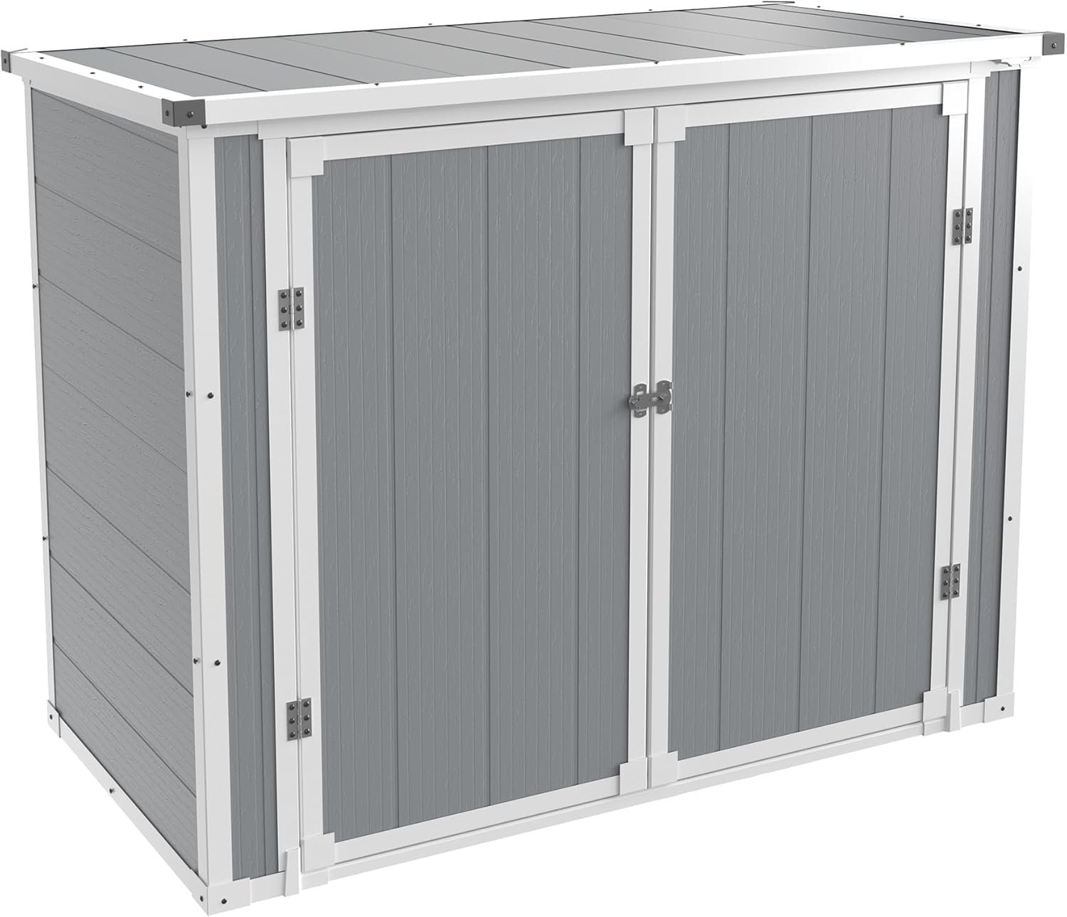 Storage Shed Outdoor Weatherproof Resin Storage Shed with Floor 41 Cu.Ft with Gas Spring, Lockable Doors for Trash Can Storage, Garden Tools, Suitable for patios, Poolside（Light Grey）