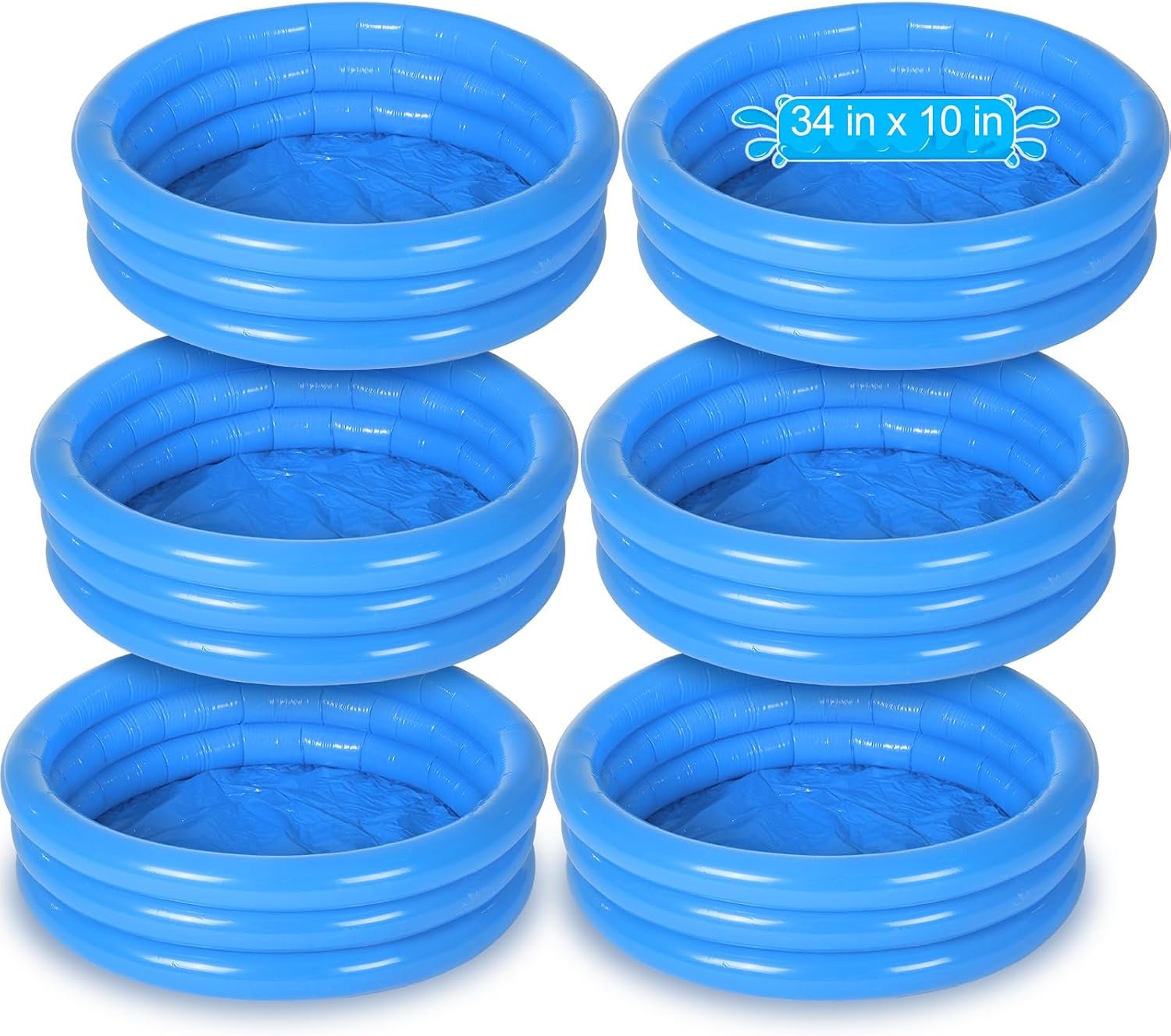 Jerify 6 Pack Kiddie Pool for Toddler 34 x 10 Inch Inflatable Kids Swimming Pool Small Baby Blow up 3 Rings Round Baby Padding Ball Pond for Indoor and Outdoor Water Game Play Center(Lively Style)