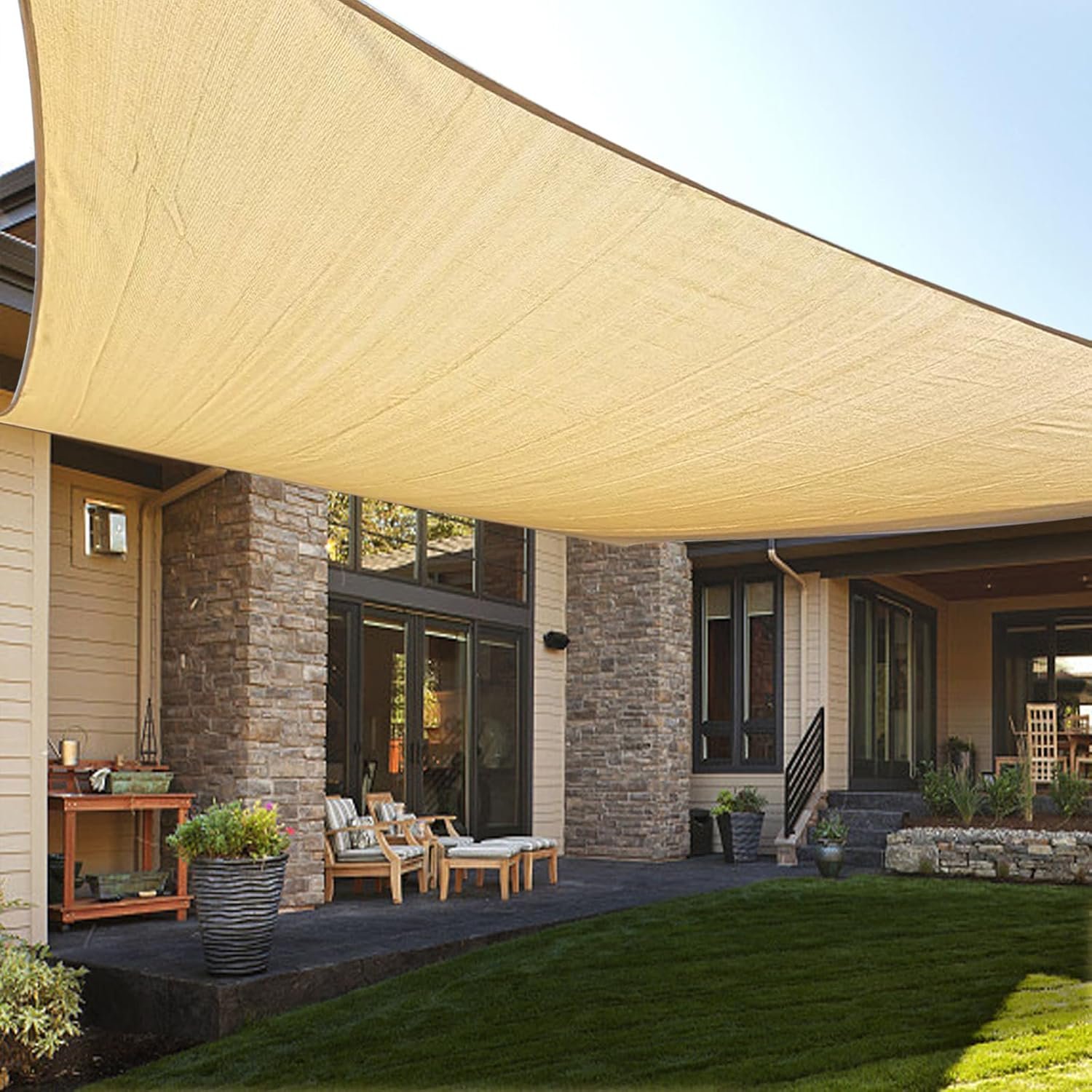 LOVE STORY 12′ x 16′ Rectangle Sun Shade Sail Canopy UV Block Sun Shade for Outdoor Patio Garden Backyard, Sand (We Make Custom Size)