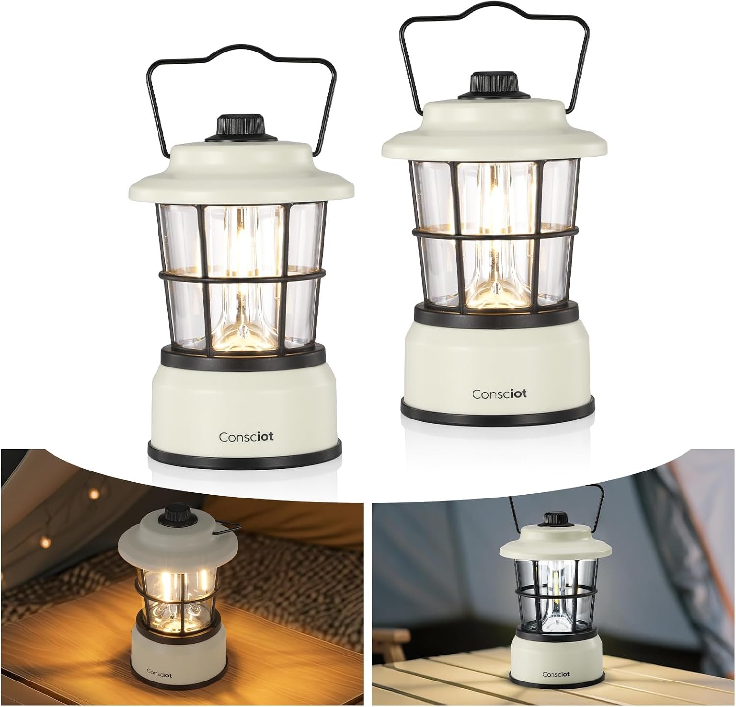 Consciot CL1 Mini Dual Light Sources LED Lantern, Retro Style Battery Powered Lamp, Dimmable Warm White and Daylight Modes, Up to 200H Run Time, Portable Atmosphere Lights for Indoor & Outdoor Use