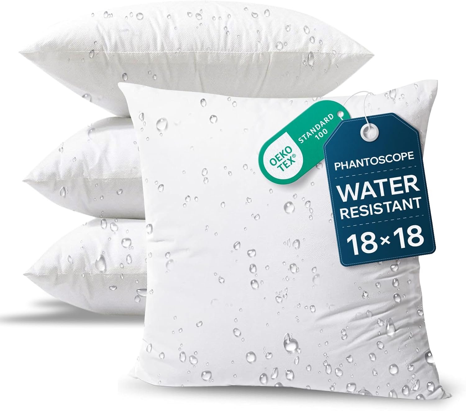 Phantoscope 18 x 18 Pillow Inserts – Pack of 4 Outdoor Water Resistant Throw Pillow Inserts Hypoallergenic Square Decorative Couch Sham Cushion Stuffer – 18 Inches