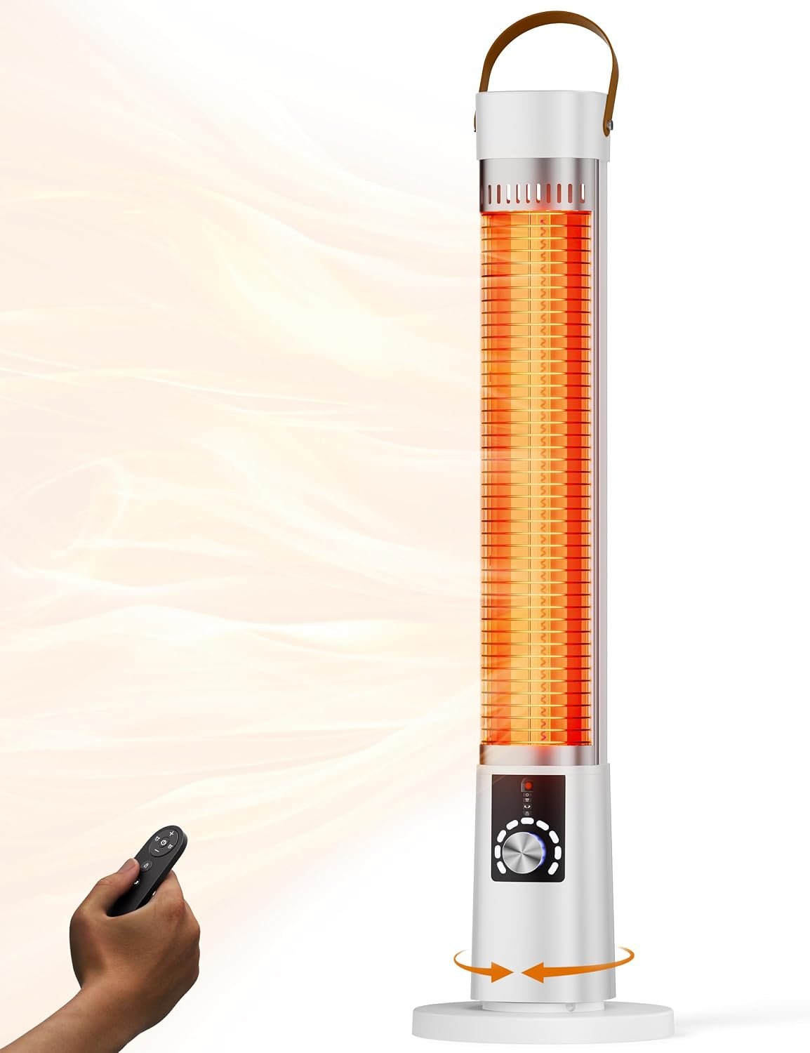 Patio Heater for Outdoor Use, Infrared Electric Outdoor Heater, 1500W Instant Heating, 60-Degree Oscillation, 9 Heat Levels, 9H Timer, Remote, for Garage, Backyard, Large Room, Indoor, 32.2″, White