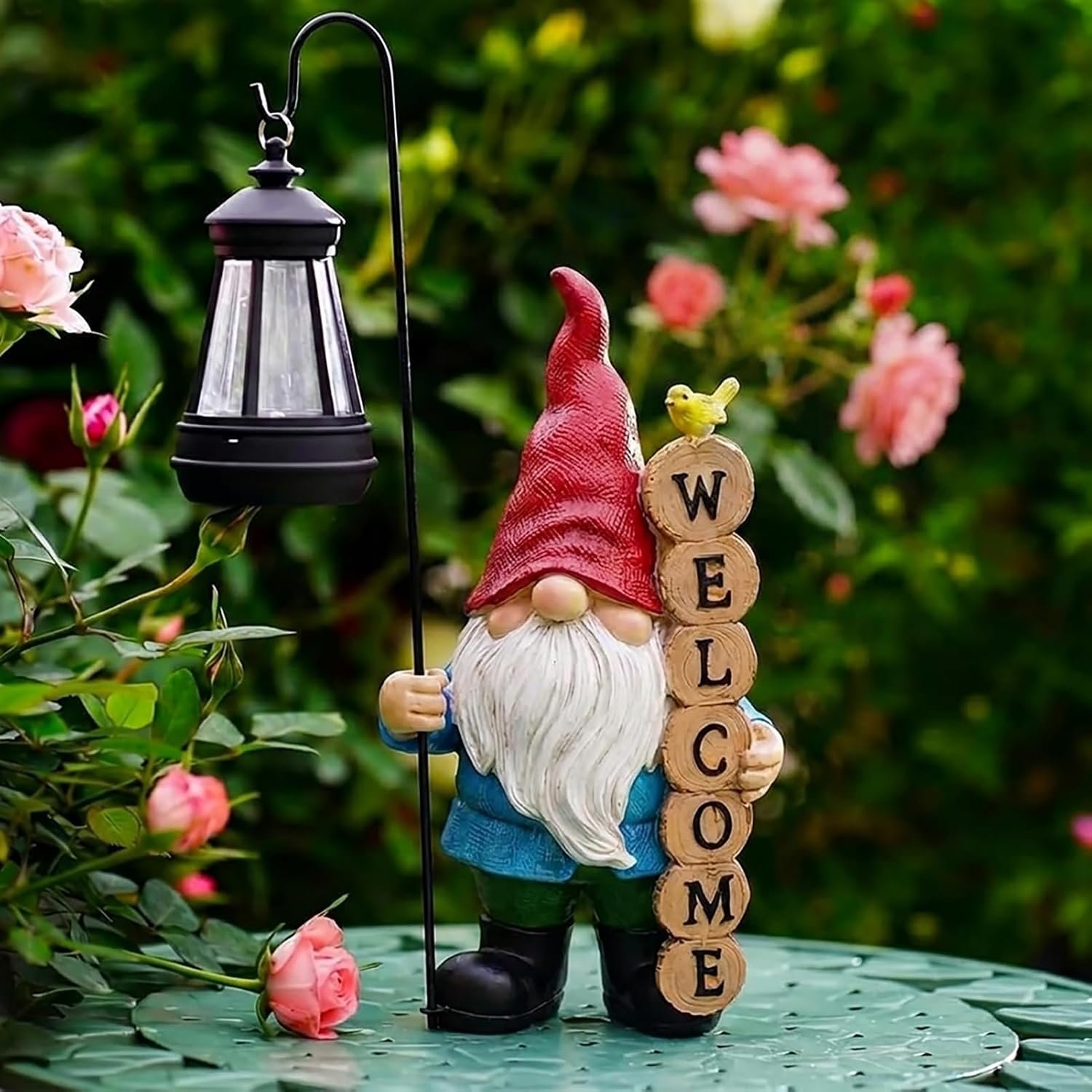 PETAFLOP Solar Garden Gnome Statue Decor with Welcome Sign, Funny Gnomes Figurine for Yard Patio Balcony Outdoor Decorations, Father’s Day Birthday Housewarming Gifts for Mom Grandma